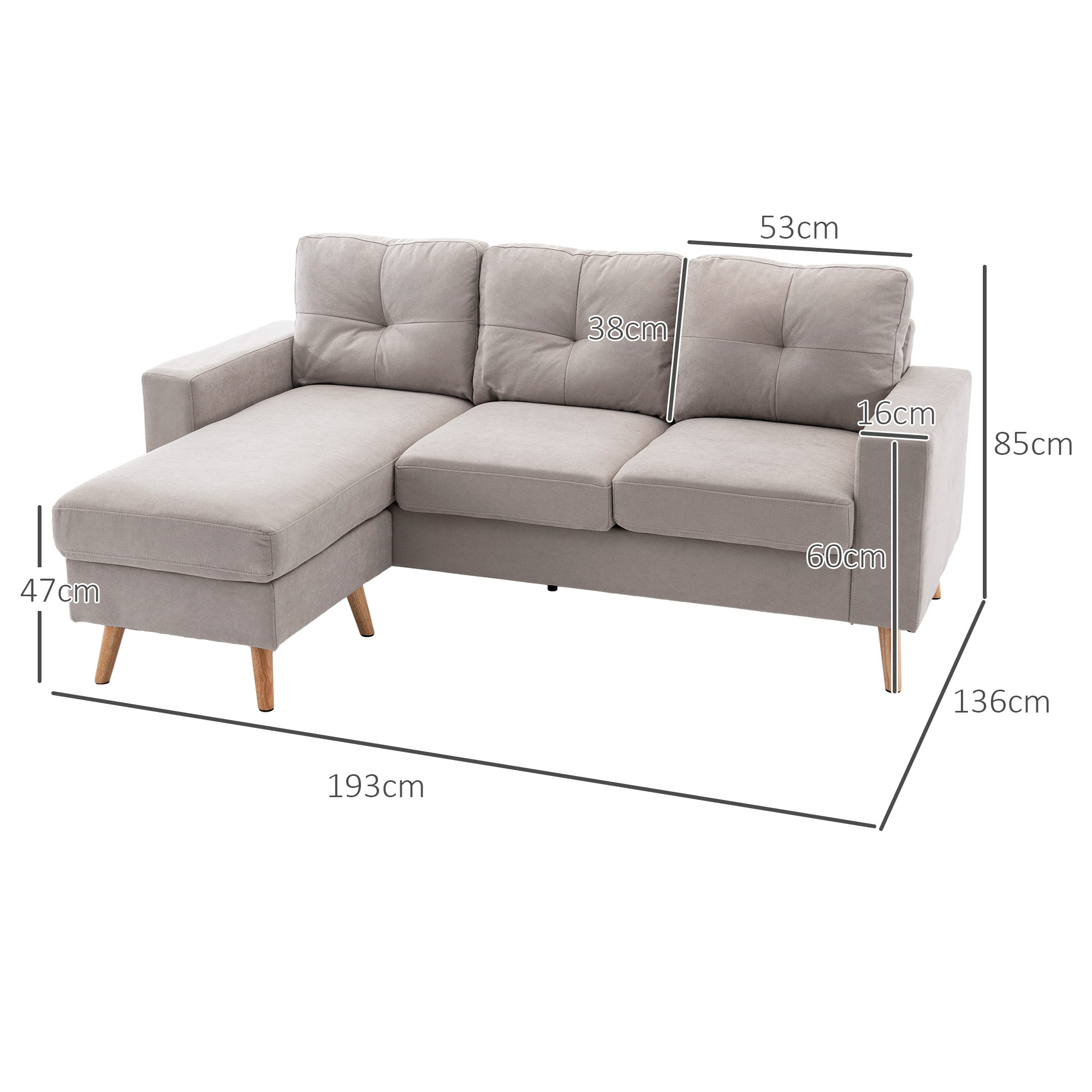 3 vietų kampinė sofa, lininės išvaizdos, apverčiama šezlongo dalis, 193 x 136 x 85 cm, šviesiai pilka - Image 3