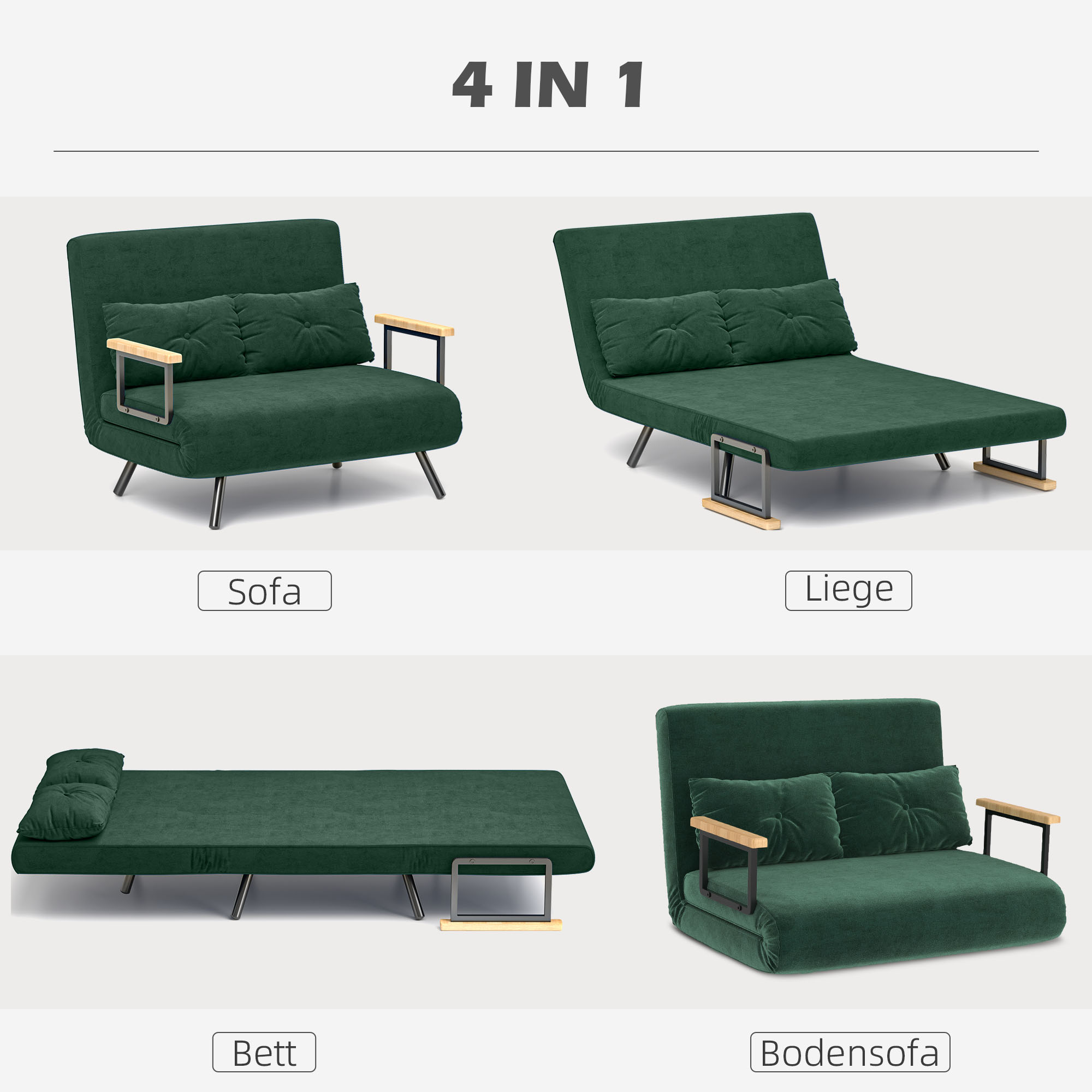 Vuodesohva 2 tyynyn kanssa, samettimainen kangas, vihreä, 240 kg - Image 4