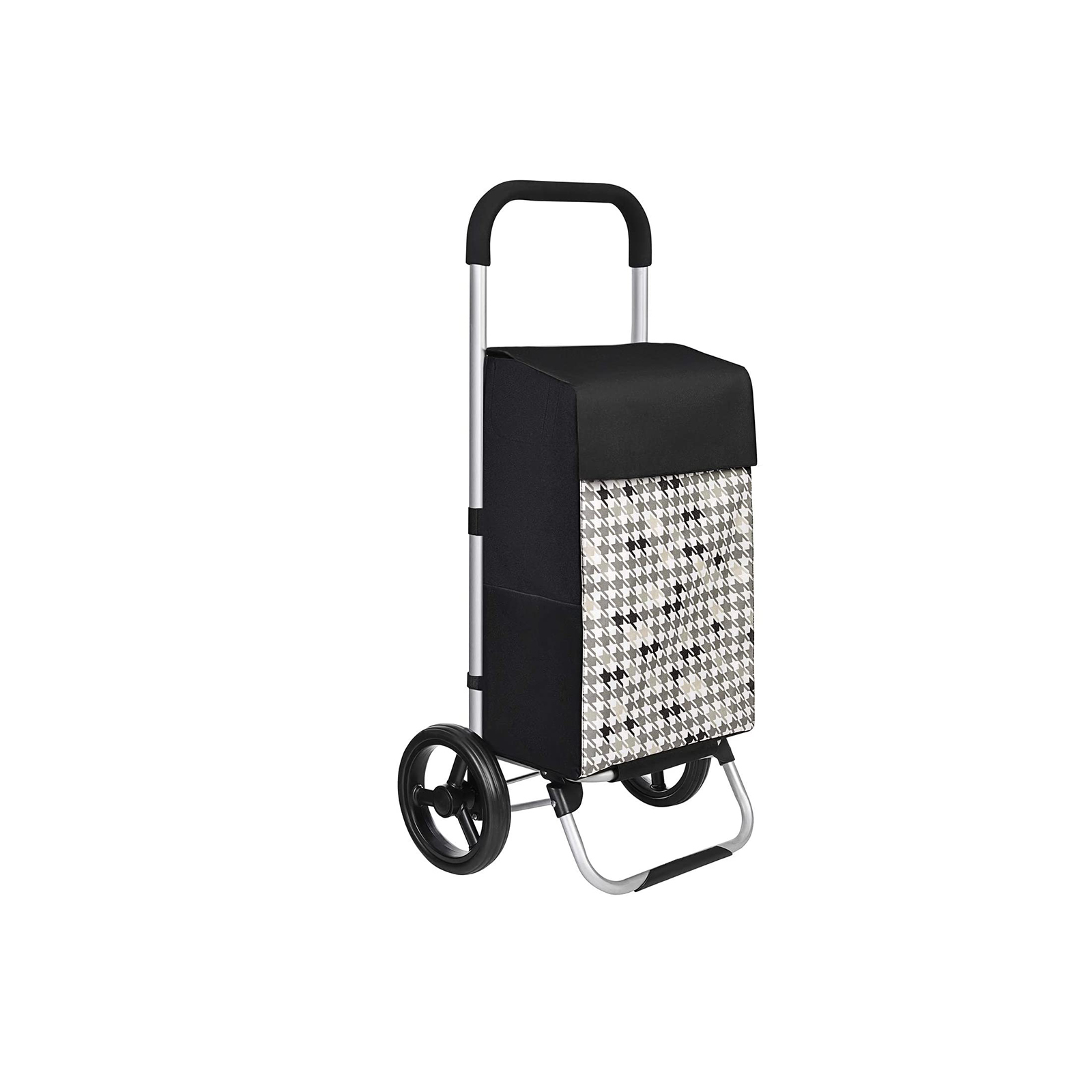 Ratastega ostukäru 40 l, 47 x 33 x 97 cm, must hagijahammasmustriga