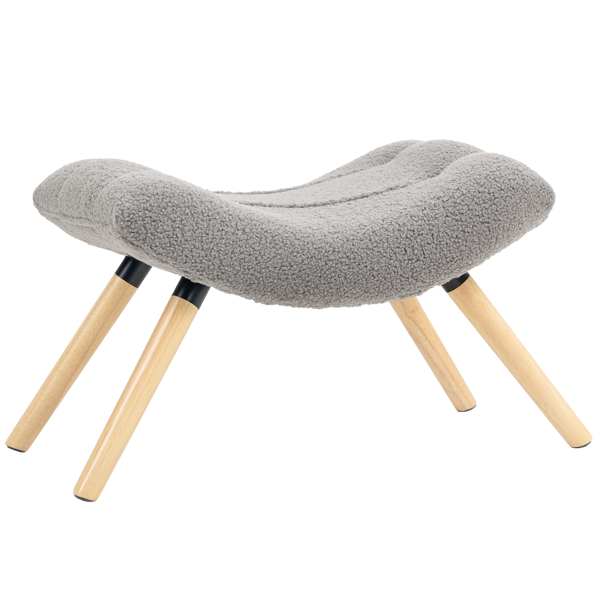Moderni jalkarahi fleece-päällysteellä ja puujaloilla, vaaleanharmaa, 67 x 45 x 38 cm