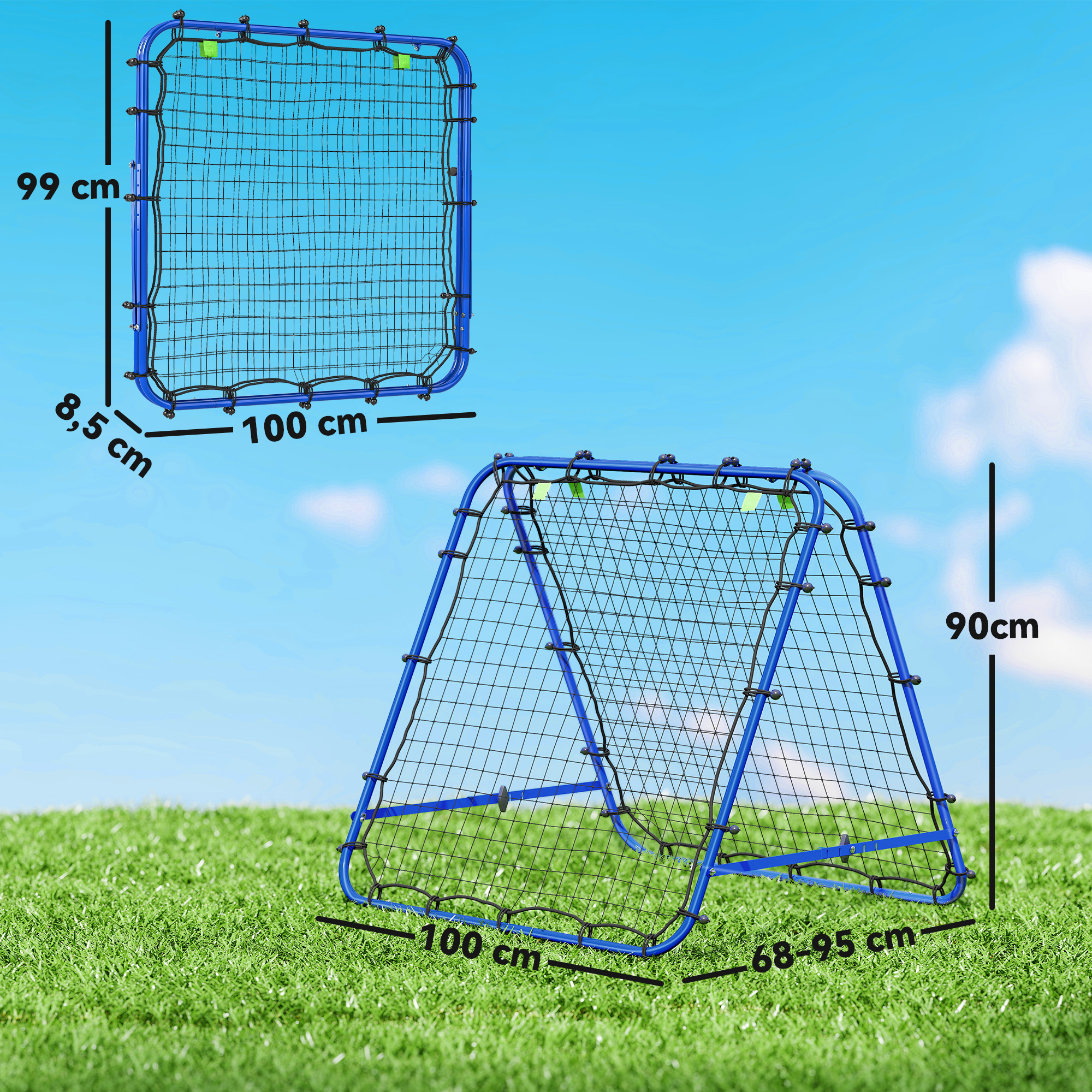Kaksipuolinen jalkapallon rebounder säädettävällä kulmalla, sininen, 100 x 68-95 x 90 cm - Image 3