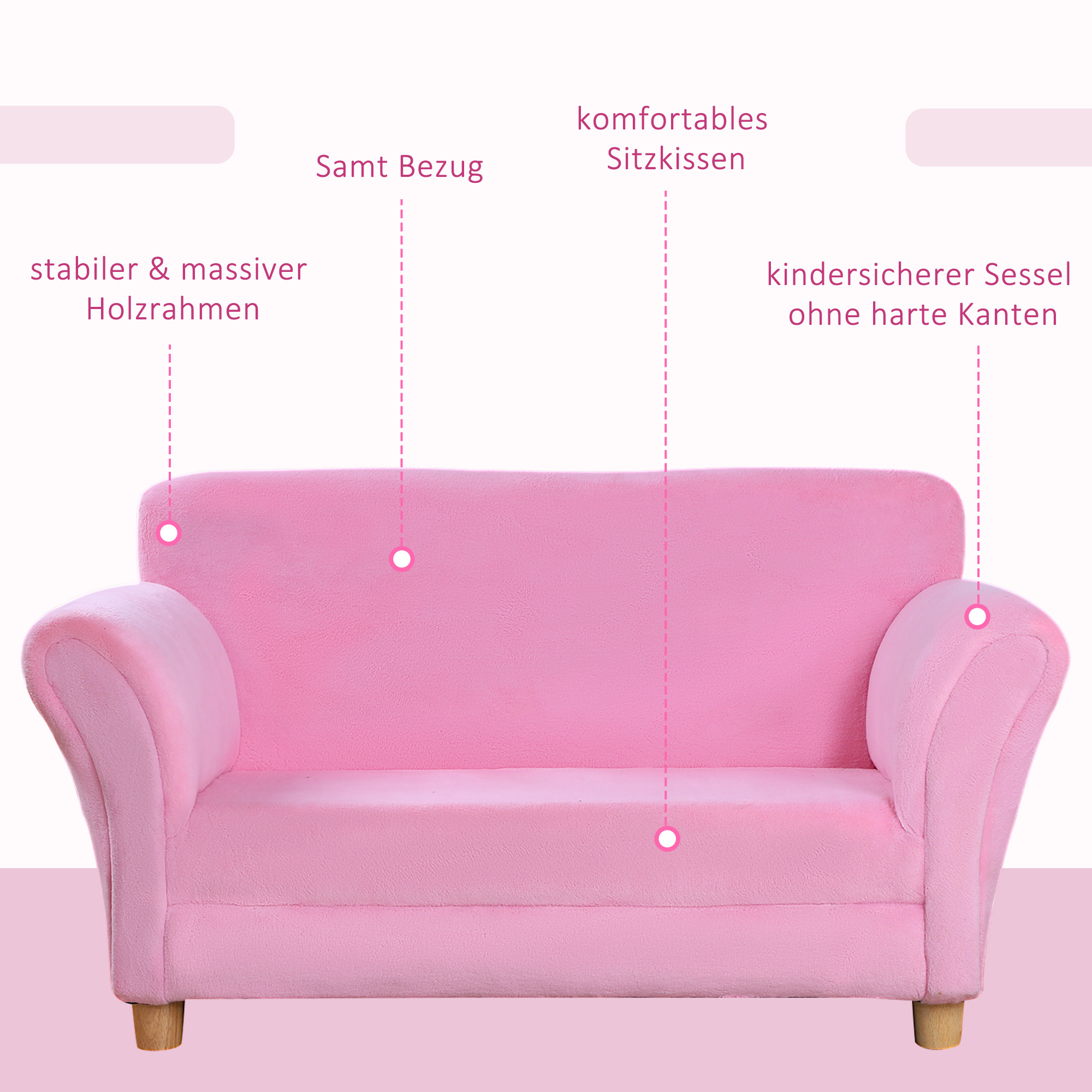 Bērnu sofa ar zemeņu dizainu, rozā, 90 x 53 x 48 cm - Image 5