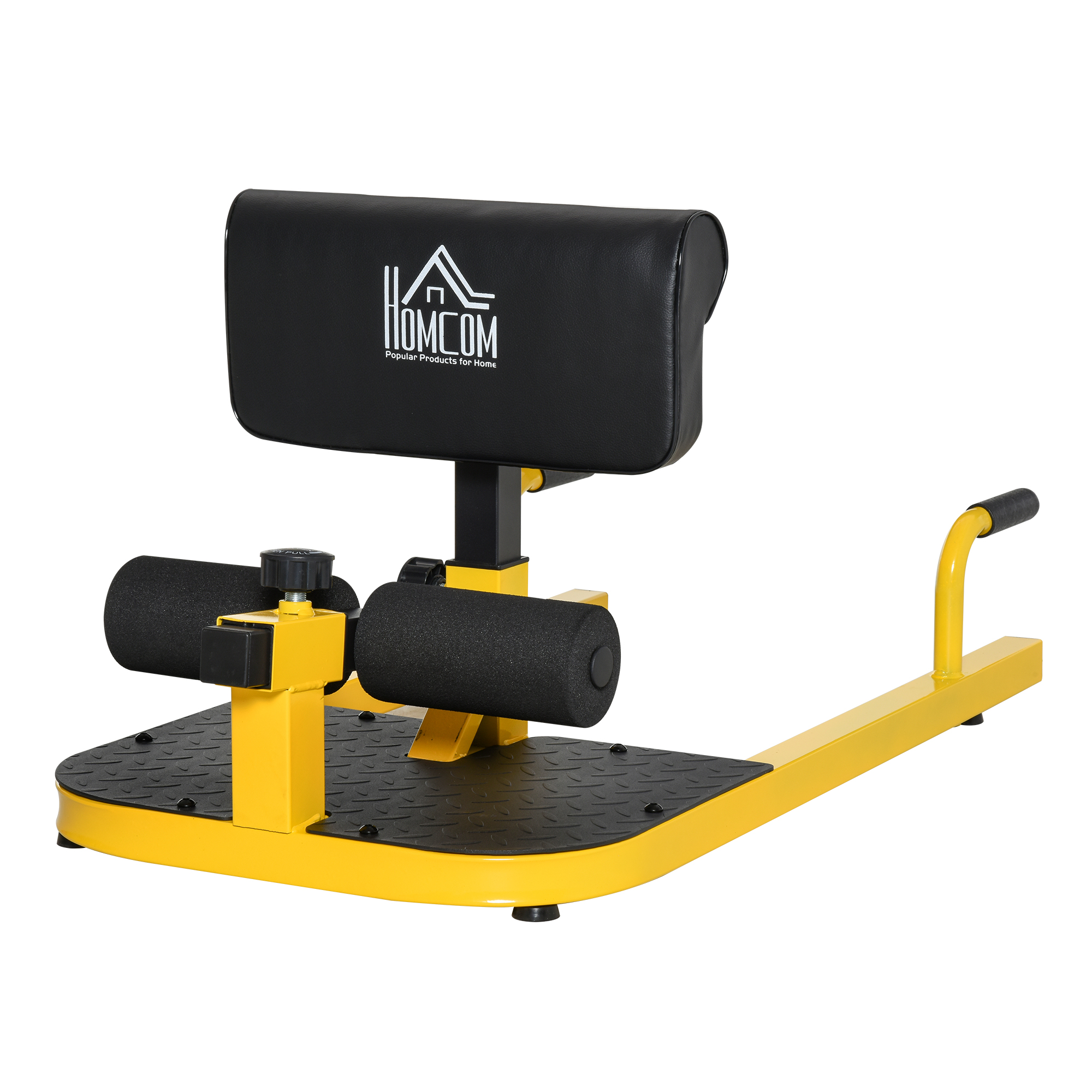 Sissy squat -harjoittelulaite 3 in 1, keltainen ja musta, teräs, 50 x 97 x 44,5-56,5 cm, enintään 120 kg