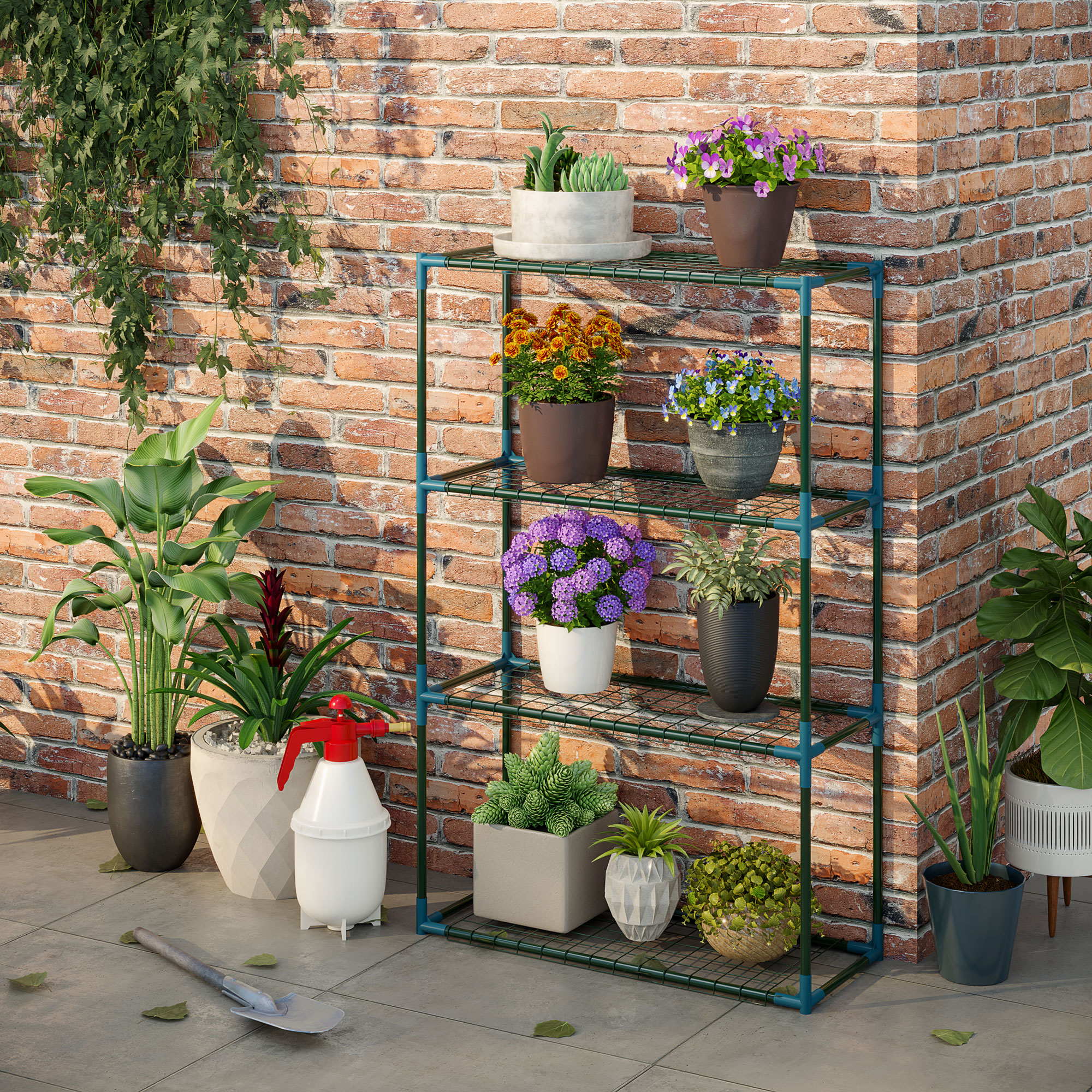 Kasviteline, 2-osainen setti, 4 hyllyä per kappale, vihreä, 70 x 27 x 110 cm - Image 7