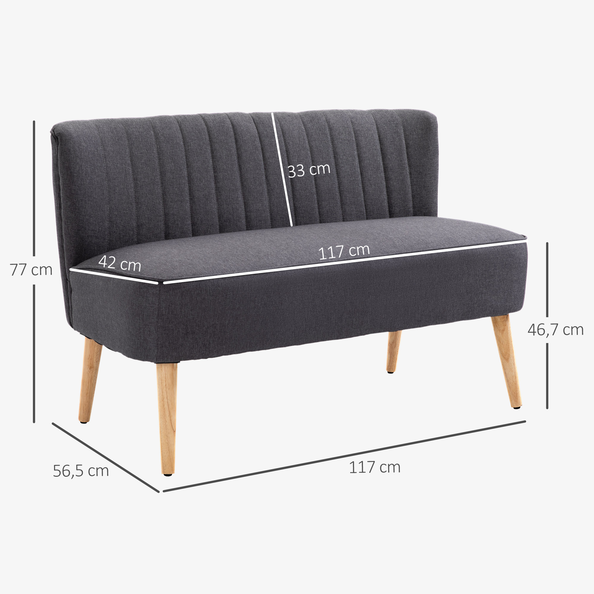 2 vietų sofa, tamsiai pilka, 117 x 56,5 x 77 cm - Image 3