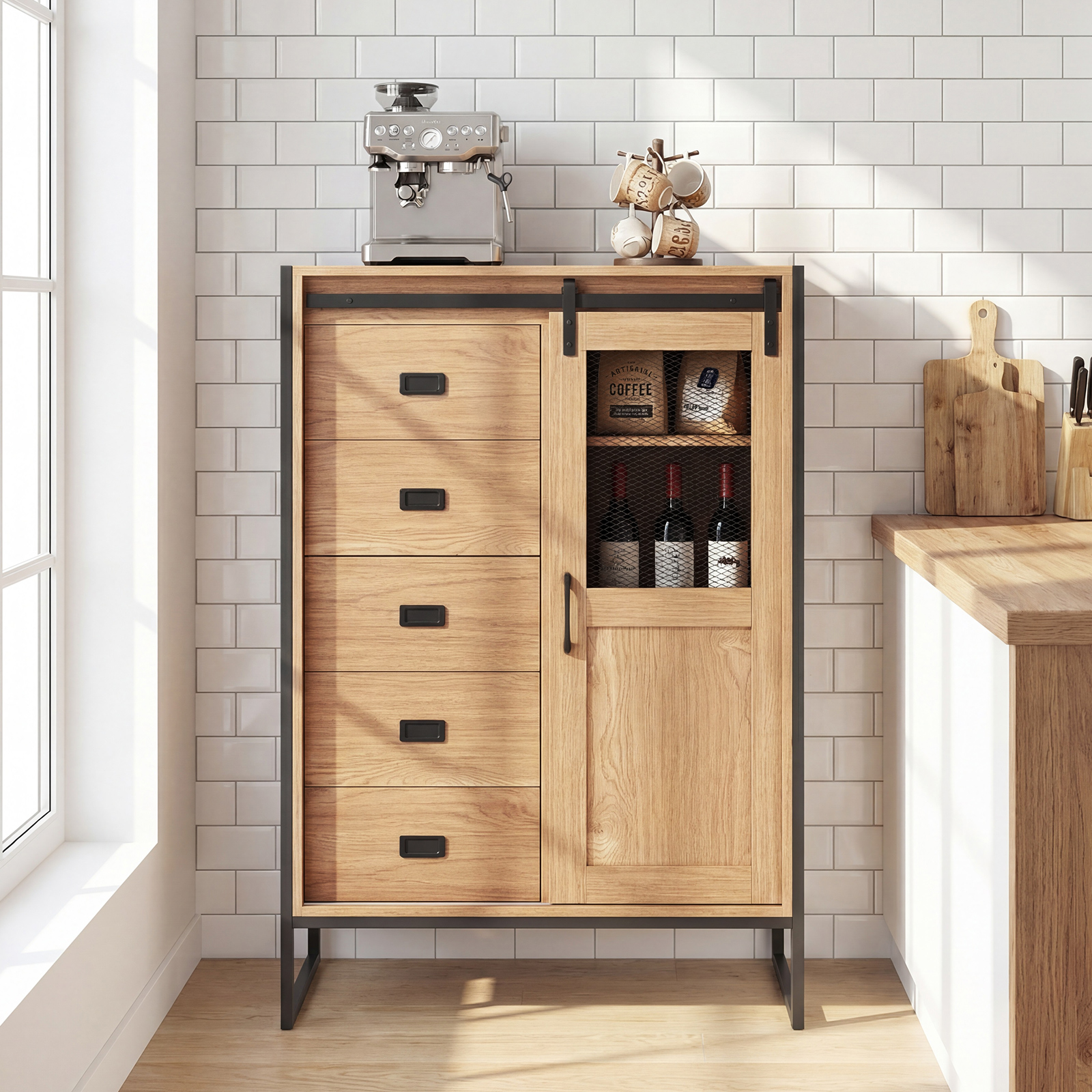 Grīdas skapis ar bīdāmajām durvīm 5 atvilktnēm Rustic - Image 2