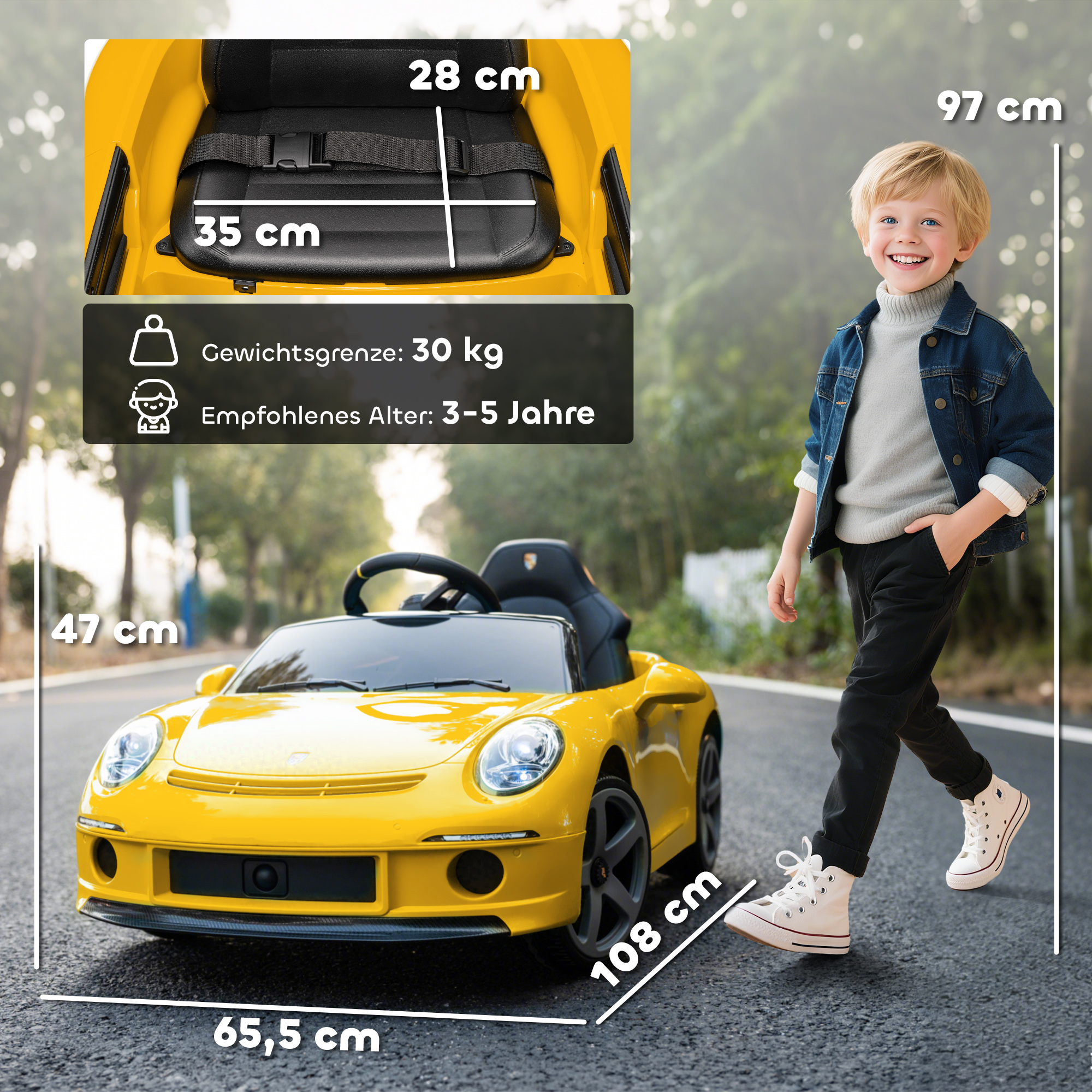 Elektrisks bērnu auto RUF GT, dzeltens, 108 x 65,5 x 47 cm - Image 3