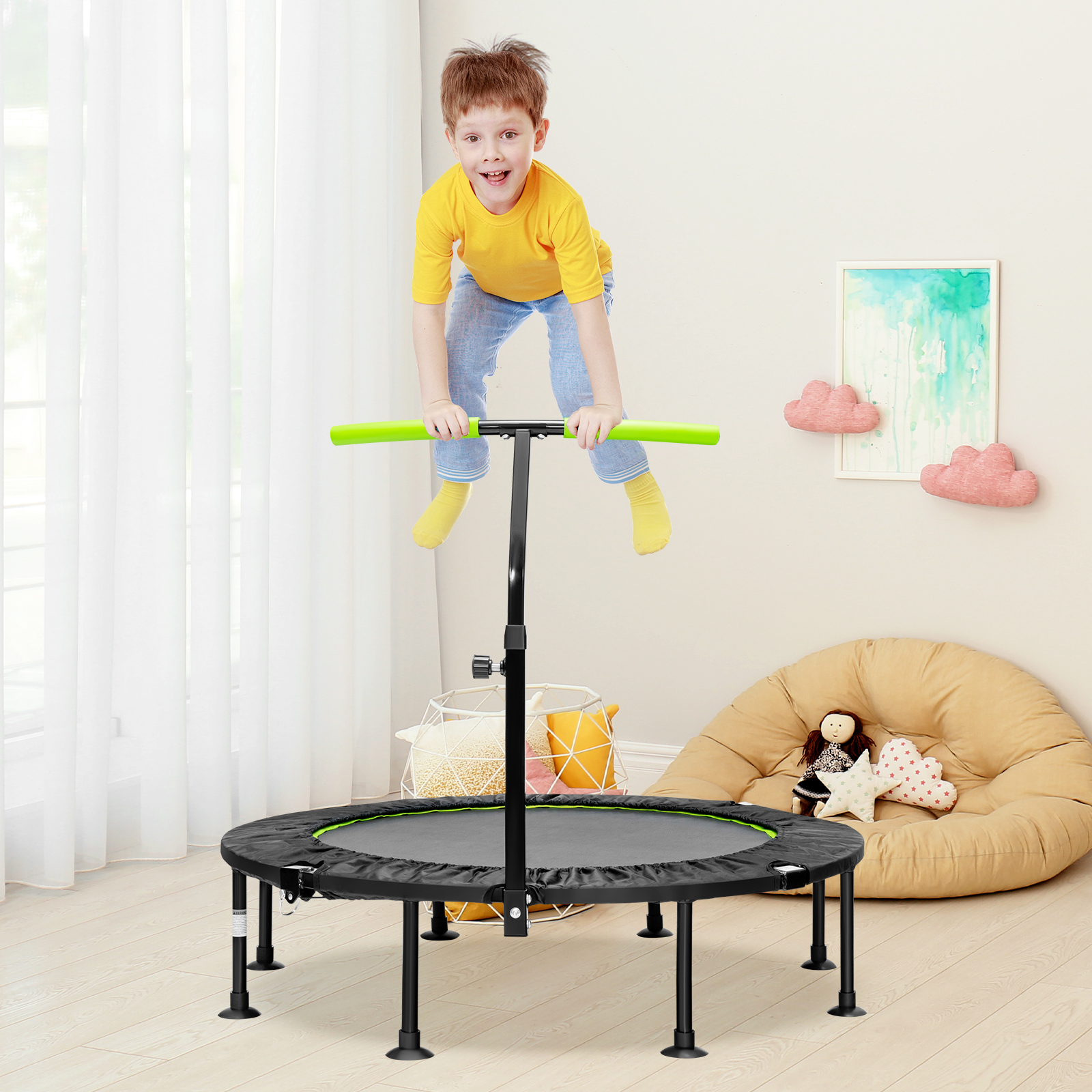 110 cm mini-trampoliin käsipuuga-roheline - Image 2