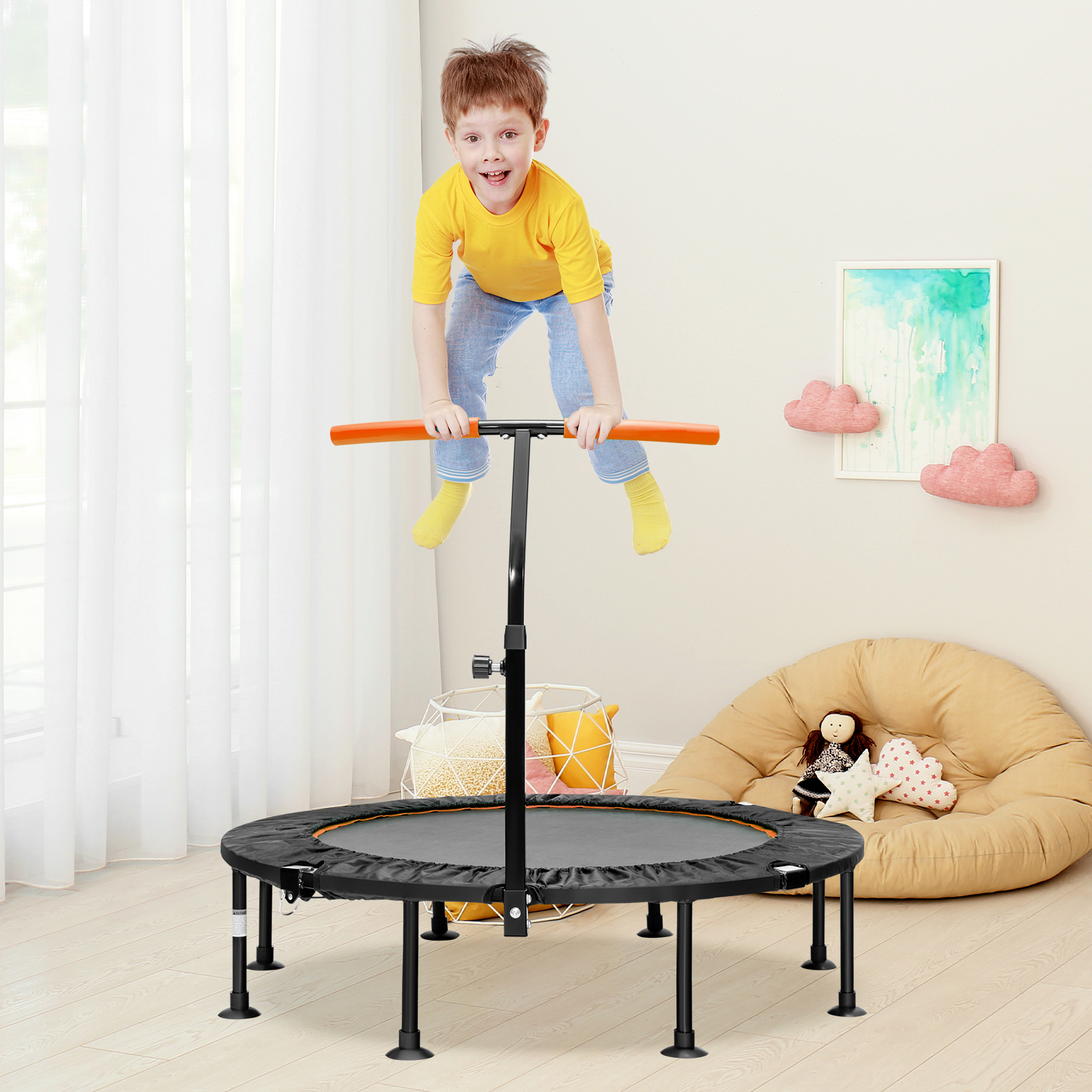 110cm Mini Trampoliin Reguleeritava Käepidemega, Oranž - Image 2