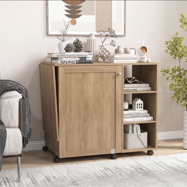 Sulankstomas siuvimo stalas / darbo stalas, rudas, MDF, 146 x 50 x 78 cm - Image 5