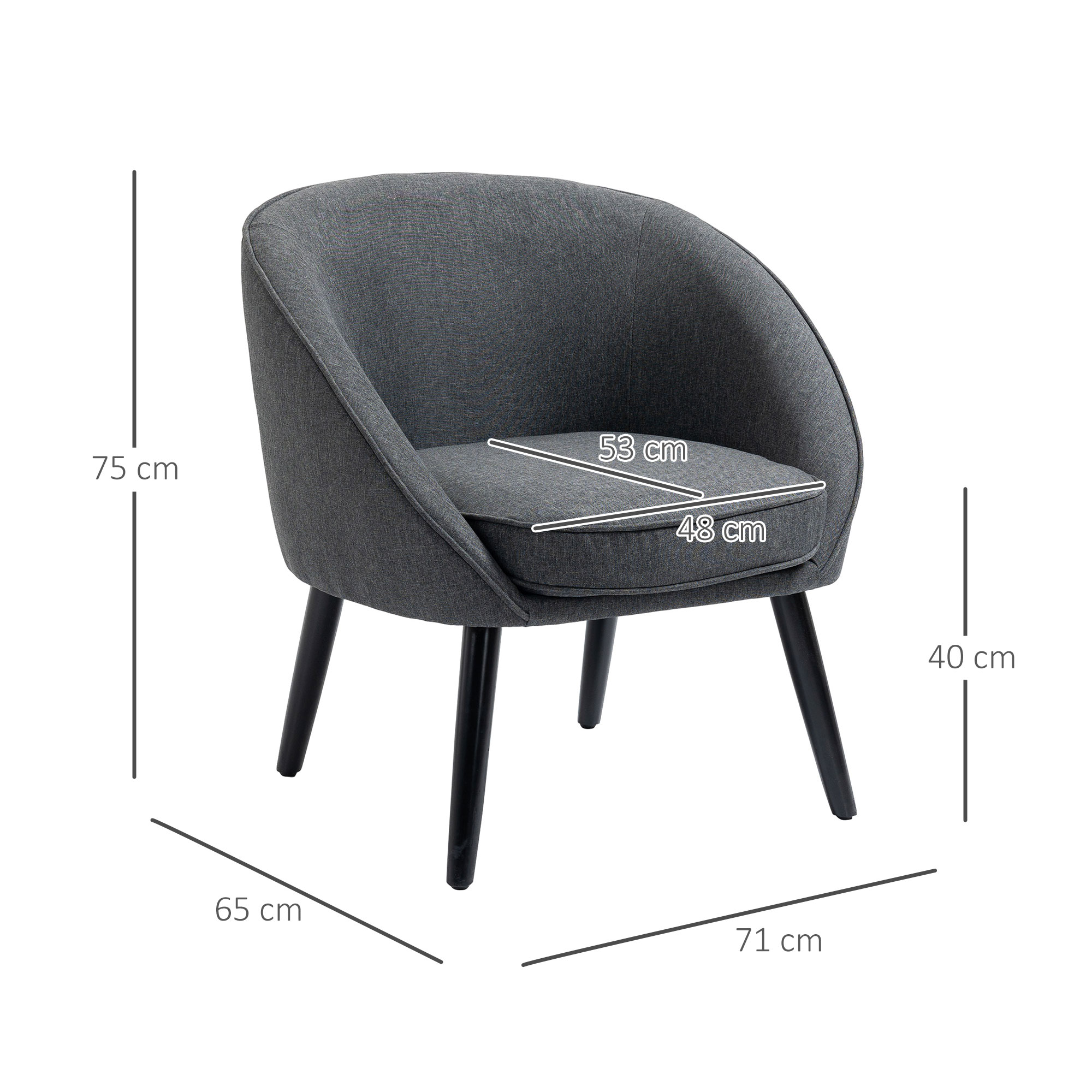 Lounge-nojatuoli, harmaa, pellavamainen polyesteri ja puu, 71 x 65 x 75 cm - Image 3