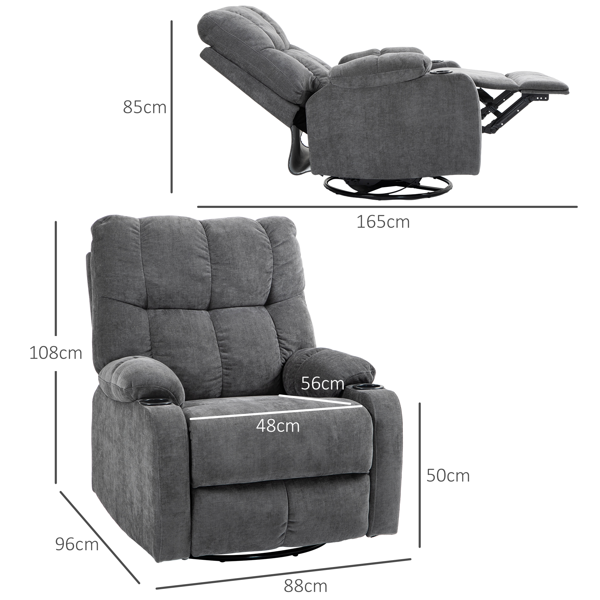 Recliner armchair su pakoja, sukamas, tamsiai pilkas, 150 kg, 88 x 96 x 108 cm - Image 3