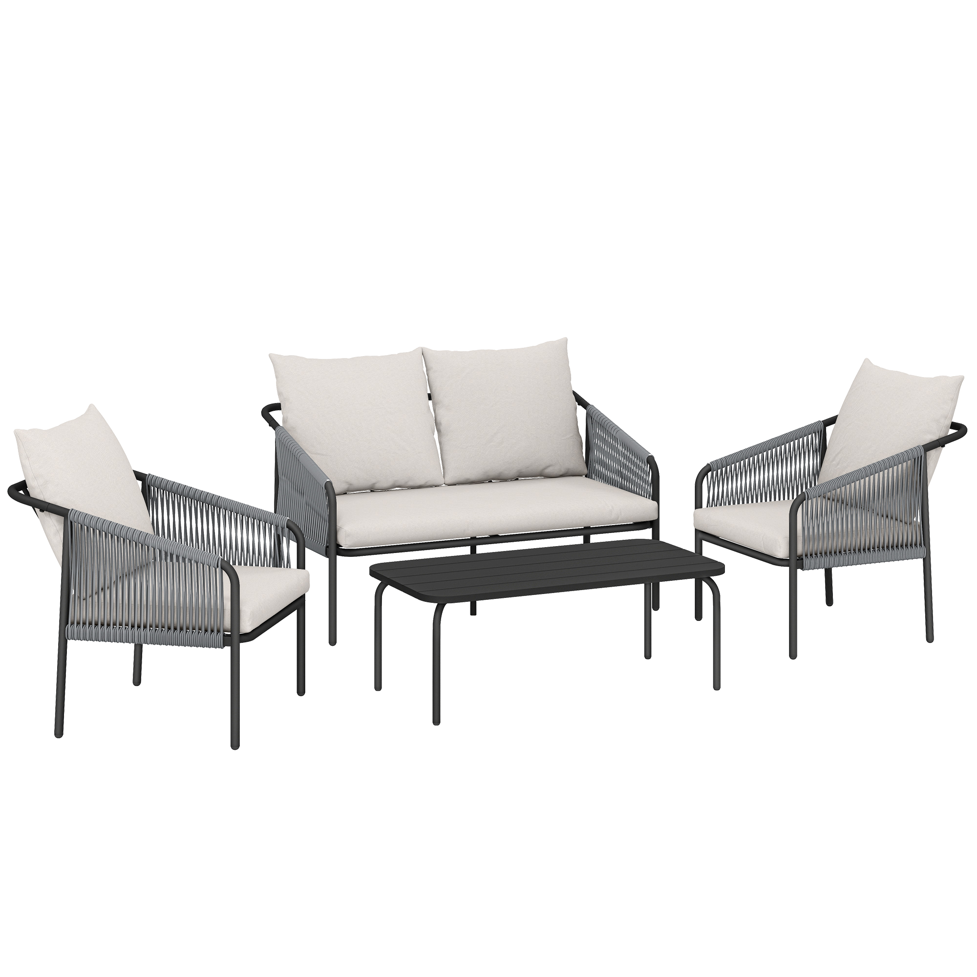 4-osaline aiamööbli komplekt, polürotangist lounge-komplekt, khaki / helehall / must