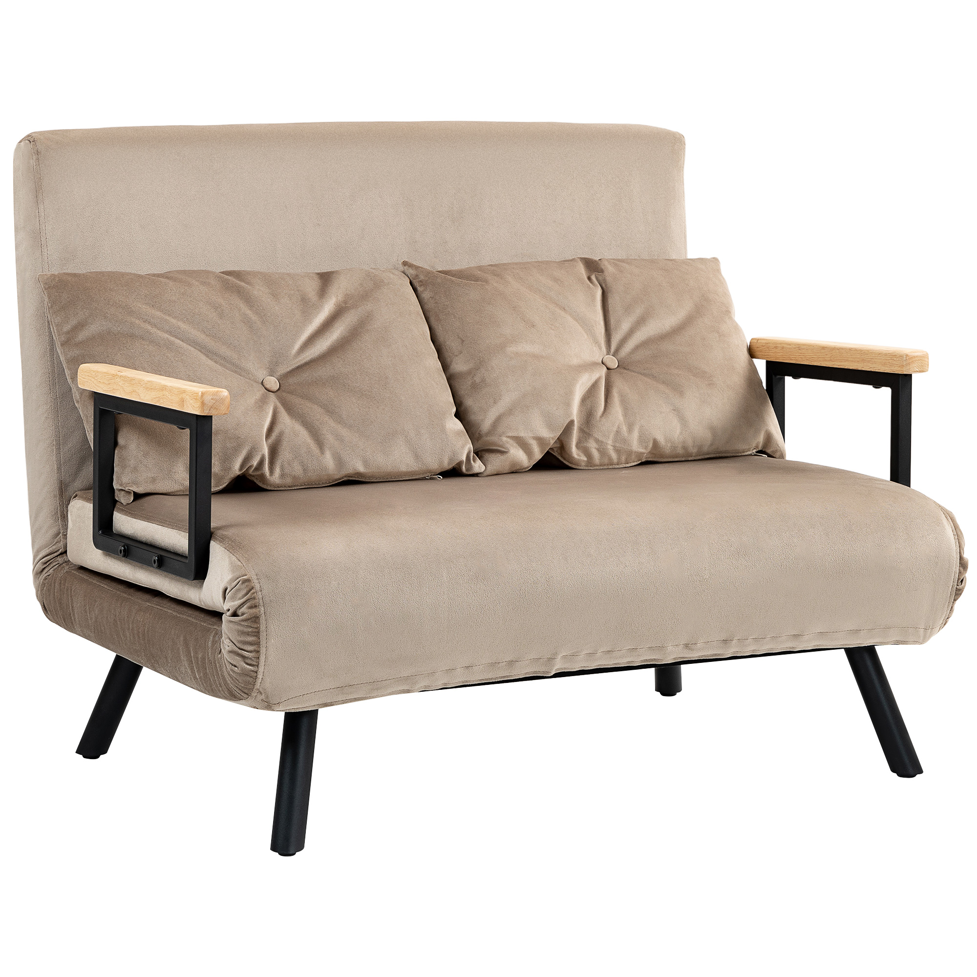Lamamistool, külalistevoodi, puidust käetoed, metallraam, kuni 120 kg, 102 x 73 x 81 cm, helepruun