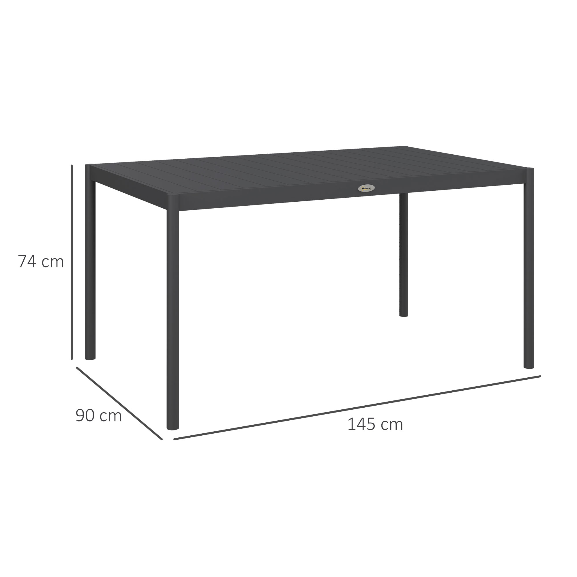 Lauko valgomojo stalas, tamsiai pilkas, aliuminis, 145 x 90 x 74 cm - Image 3