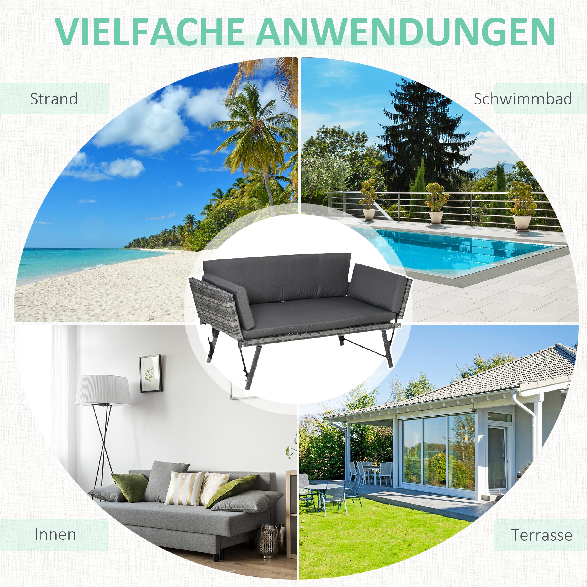 2 vietų sodo sofa iš poliratano, pilka, 129 x 63 x 67 cm - Image 7