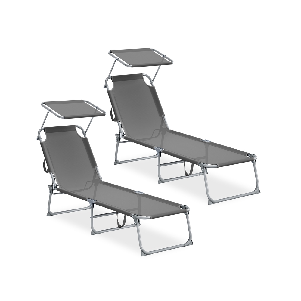 Kokkuklapitavate päevitustoolide komplekt, 2 tk, hall, 189 x 53 x 28,5 cm, reguleeritav seljatugi