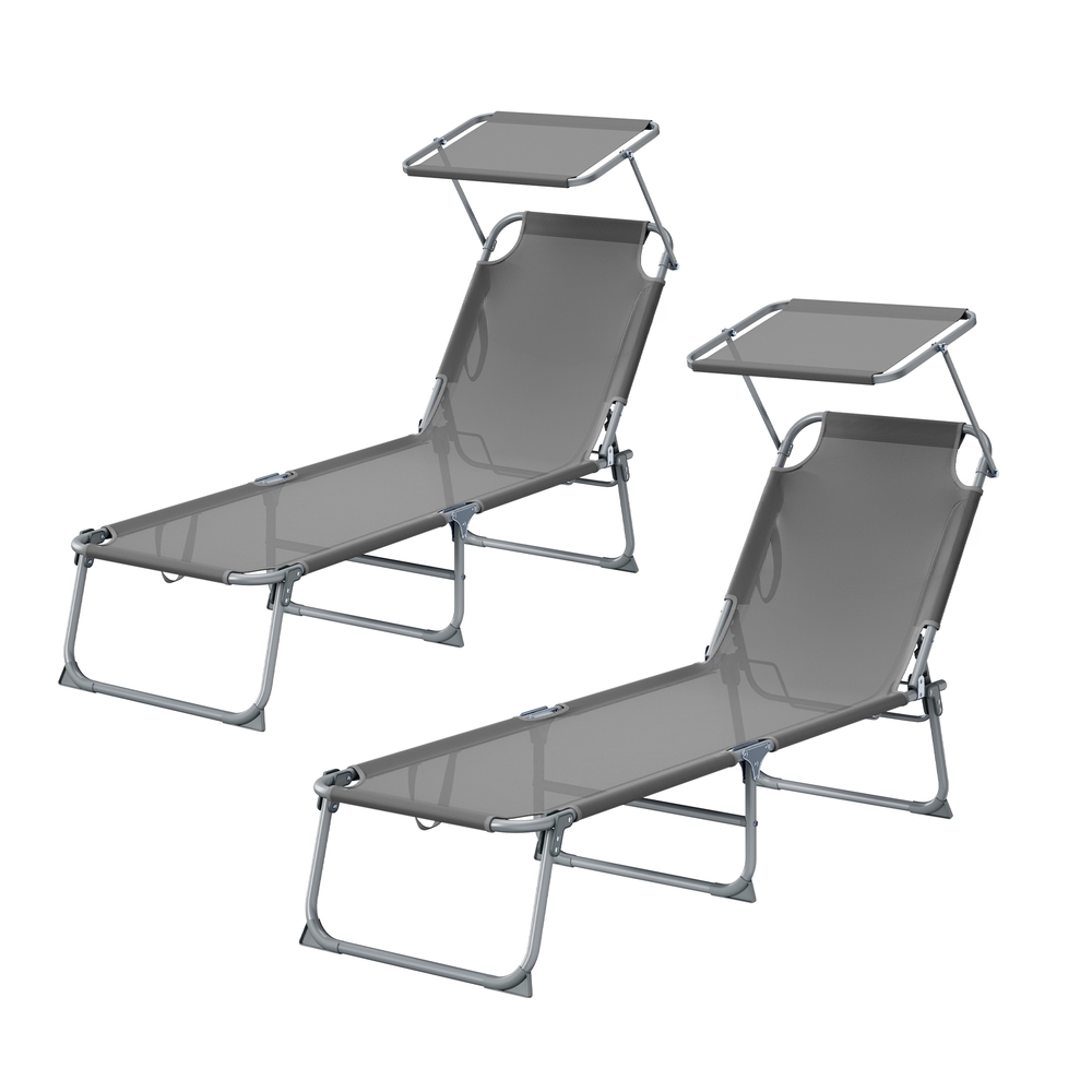 Kokkuklapitav päevitustoolide komplekt, 2 tk, 189 x 53 x 28,5 cm, hall
