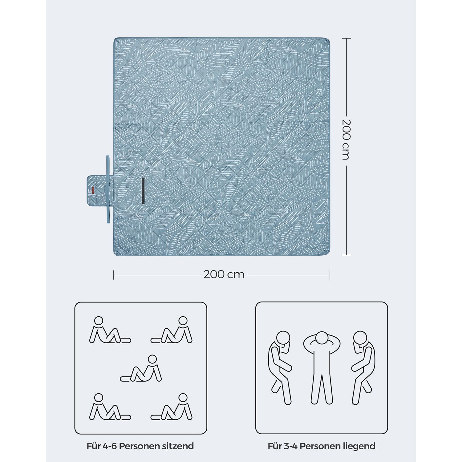 Piknika sega 200 x 200 cm, salokāma, ar 4 zemes mietiņiem, gaiši zila - Image 7
