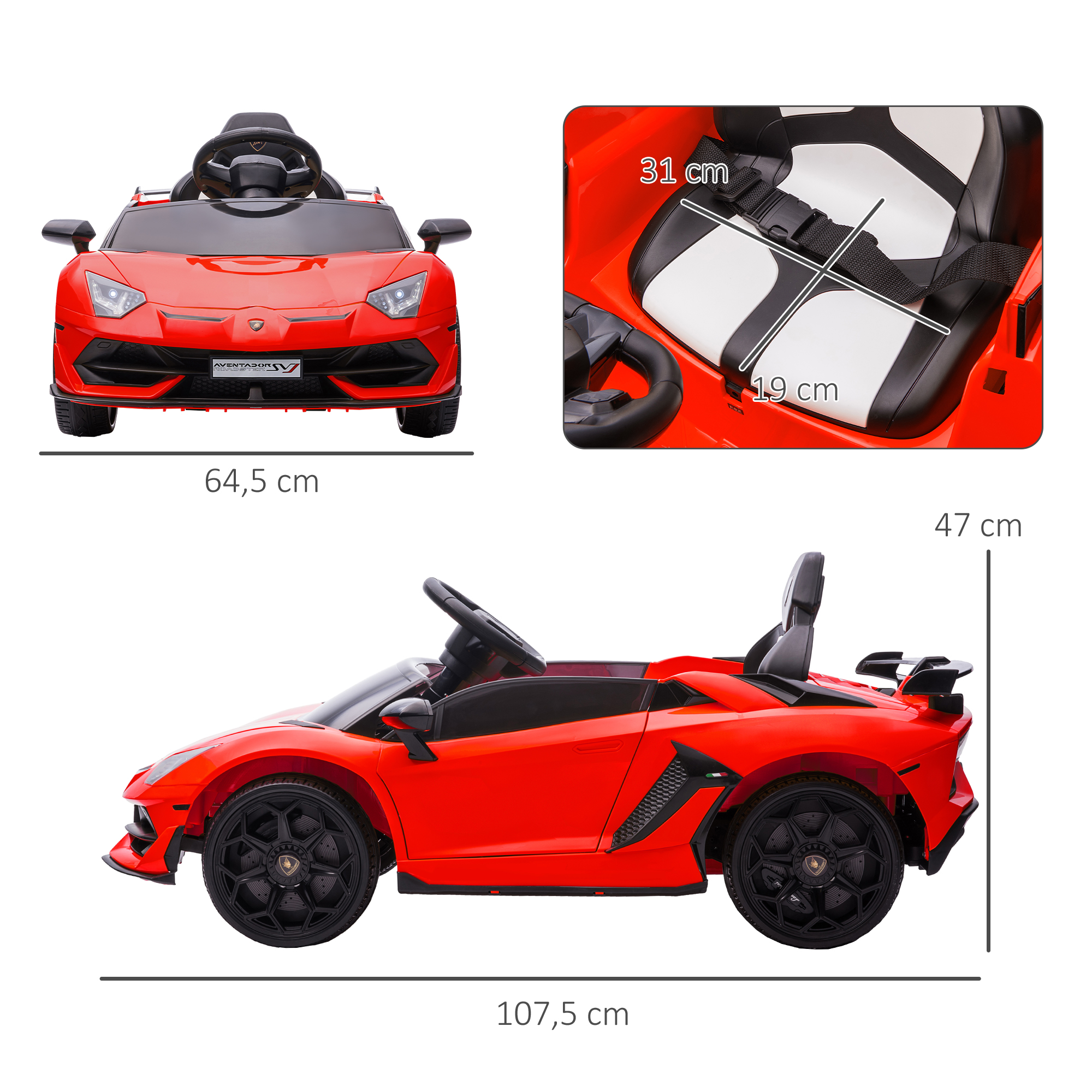 Elektriska bērnu mašīna Lamborghini Aventador SVJ Roadster, sarkana, 107,5 x 64,5 x 47 cm - Image 3