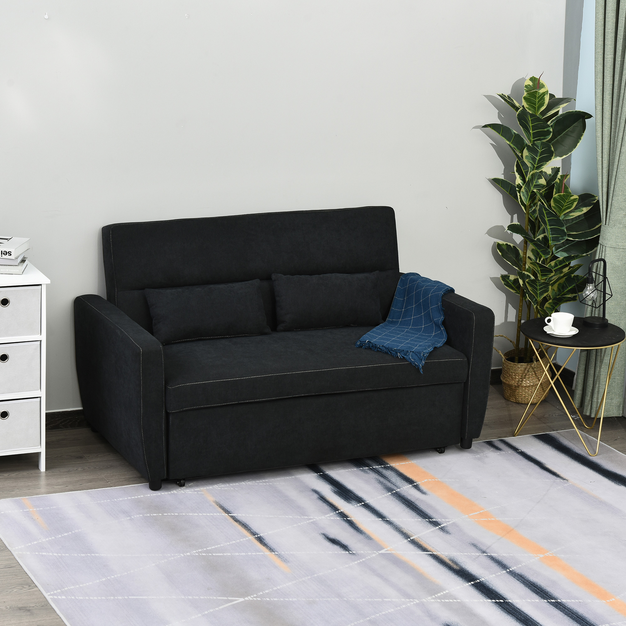 2 vietų sofa-lova su reguliuojamu atlošu, juoda, 155 x 90 x 88,5 cm - Image 2