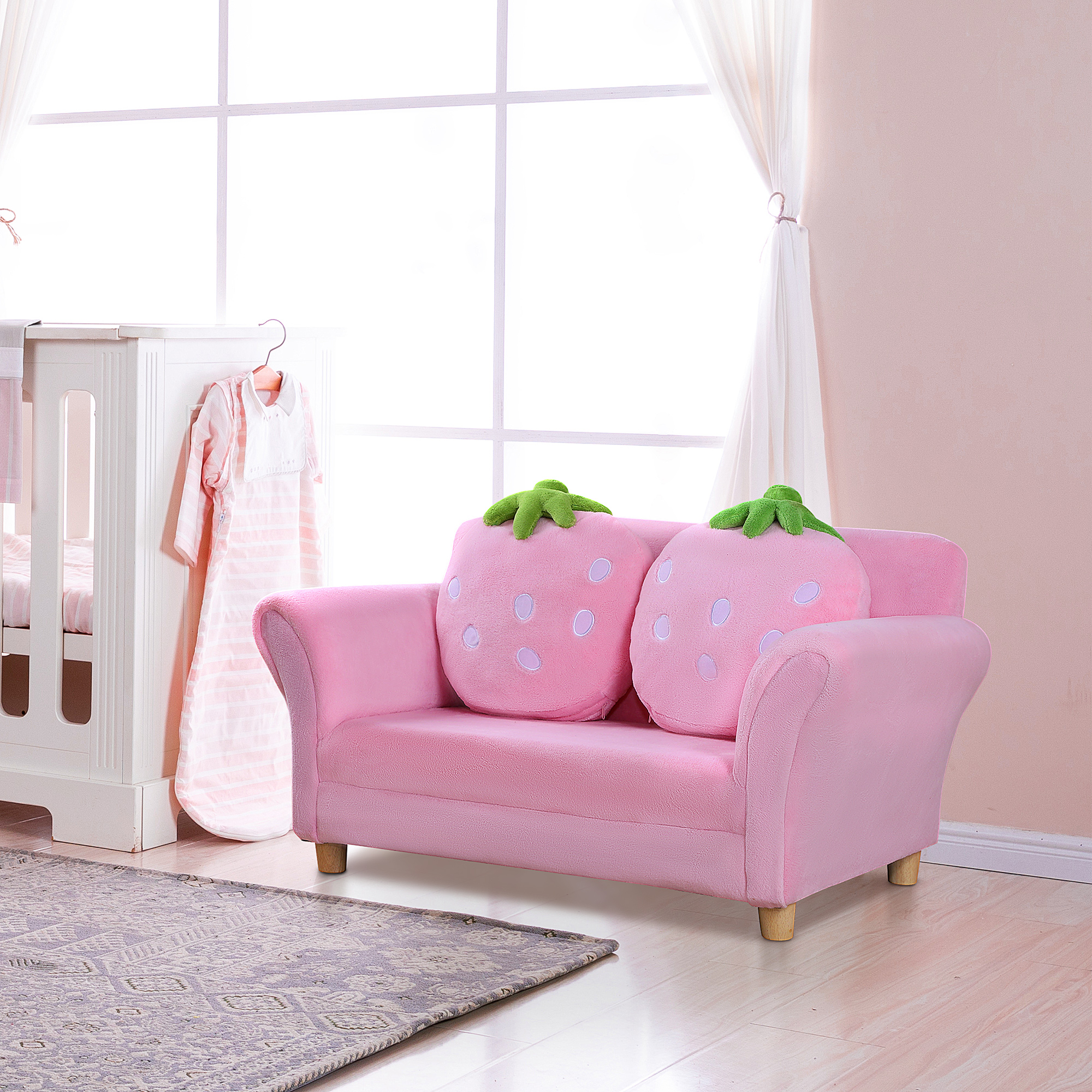 Bērnu sofa ar zemeņu dizainu, rozā, 90 x 53 x 48 cm - Image 2