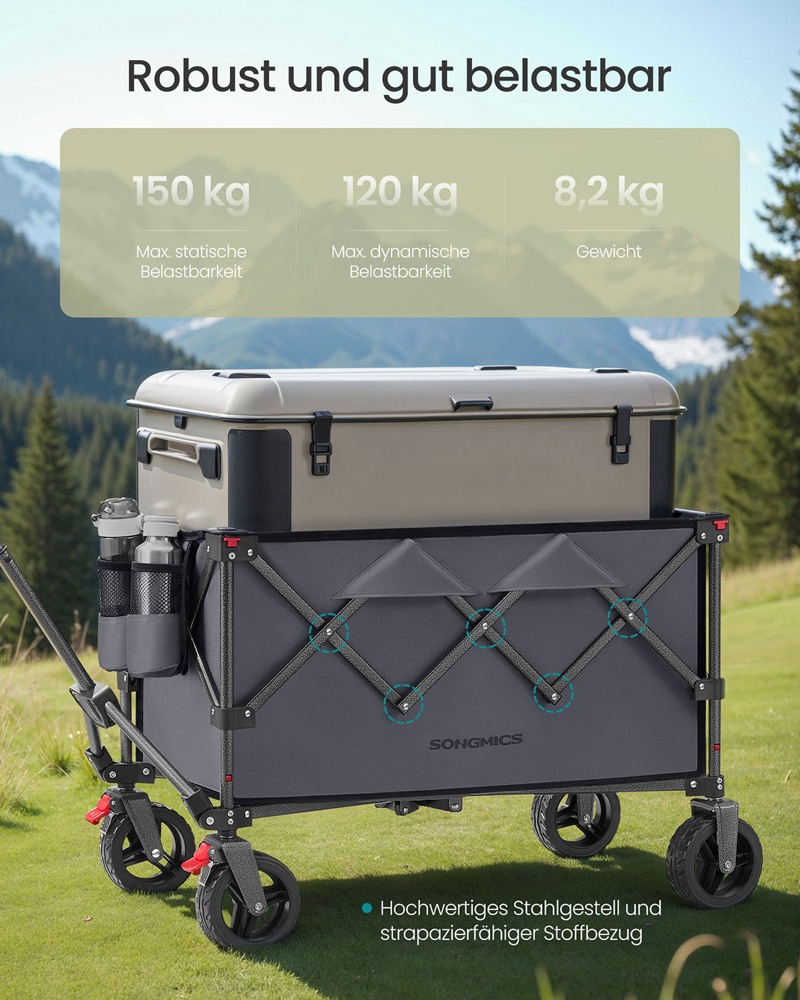Kokoontaitettava vetokärry, 150 l, enint. 150 kg, 49,4 x 80,8 x 93,5 cm, liuskekivenharmaa - Image 5