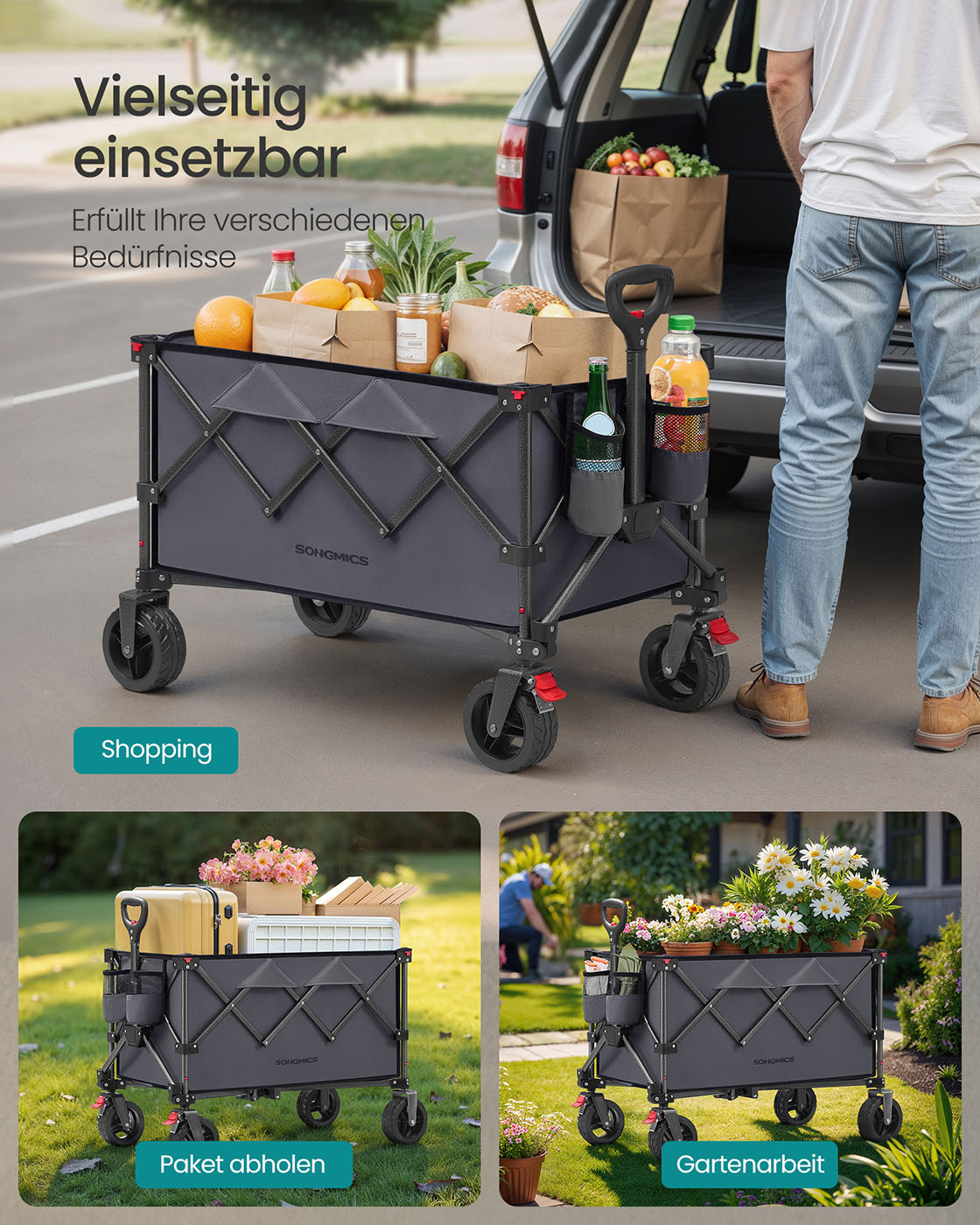 Kokoontaitettava vetokärry, 150 l, enint. 150 kg, 49,4 x 80,8 x 93,5 cm, liuskekivenharmaa - Image 7