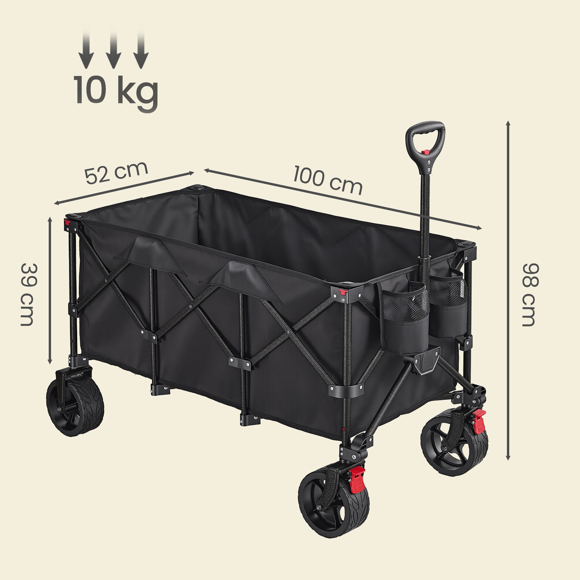 Sulankstomas rankinis vežimėlis su rankena, 200 l, iki 150 kg, juodas - Image 3