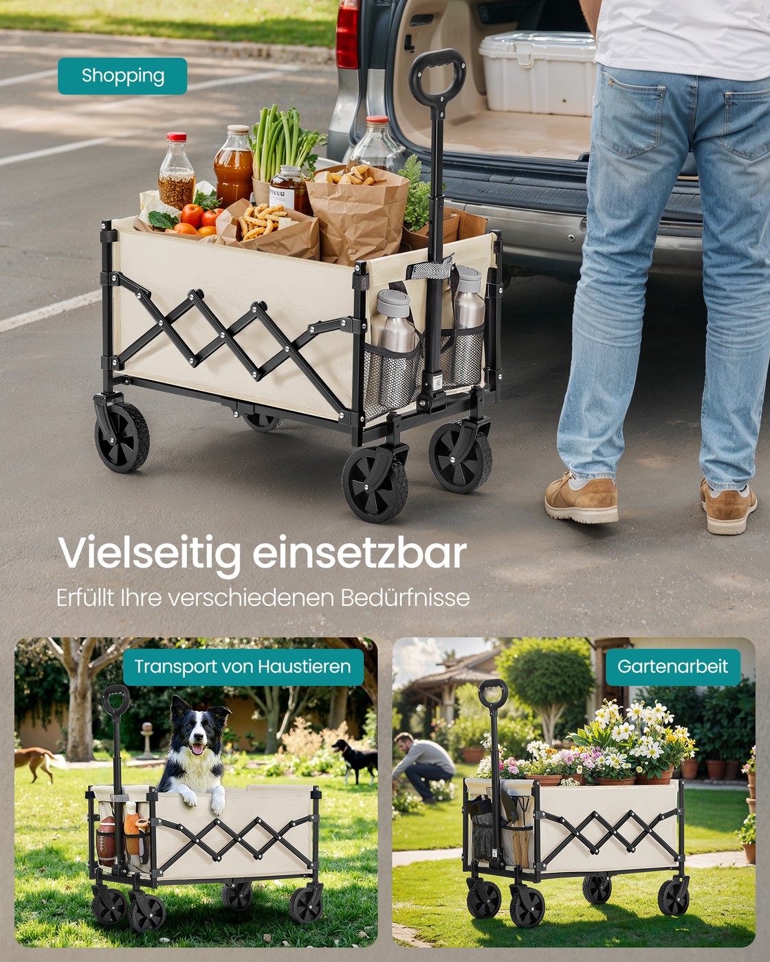 Sulankstomas rankinis vežimėlis, smėlio spalvos, plienas ir 600D Oksfordo audinys, 90 l - Image 5