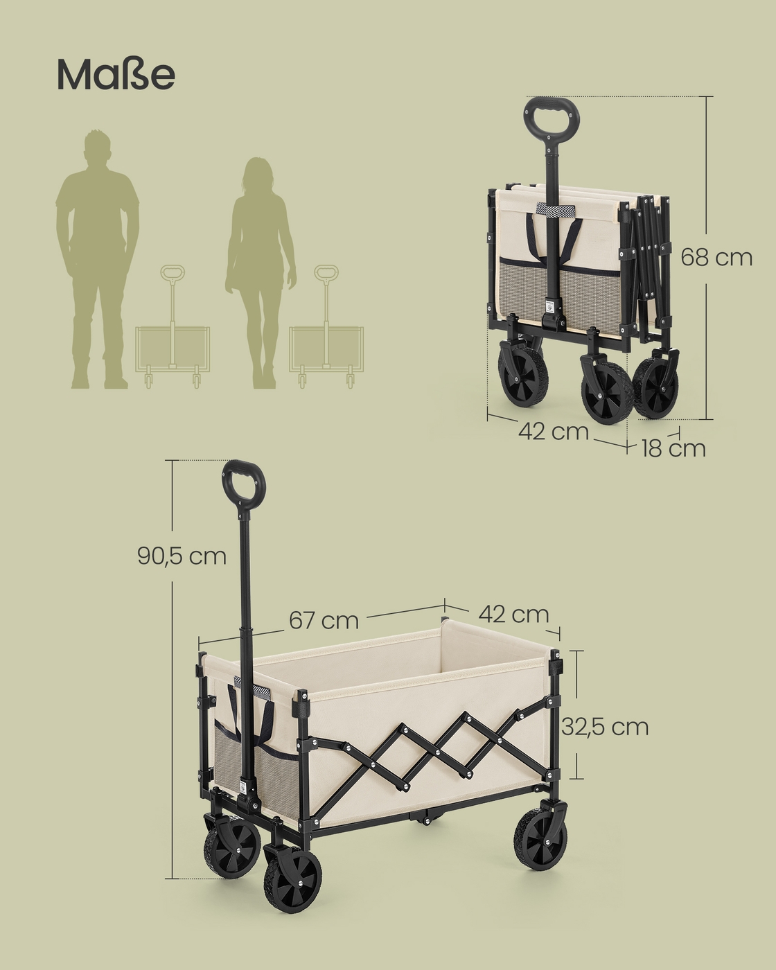 Sulankstomas rankinis vežimėlis, smėlio spalvos, plienas ir 600D Oksfordo audinys, 90 l - Image 7