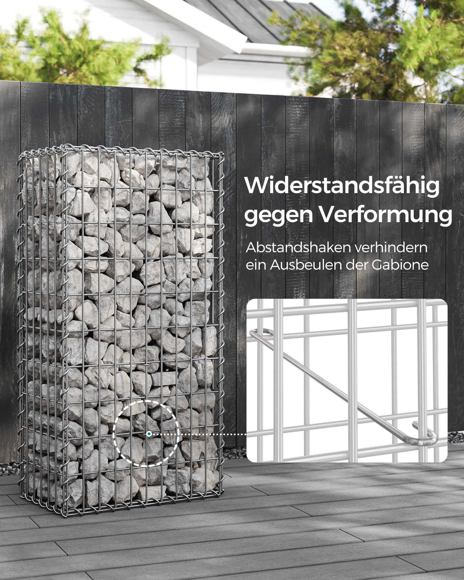 Taisnstūra akmeņu gabions, cinkots tērauds, sudraba krāsā, 100 x 50 x 30 cm - Image 4