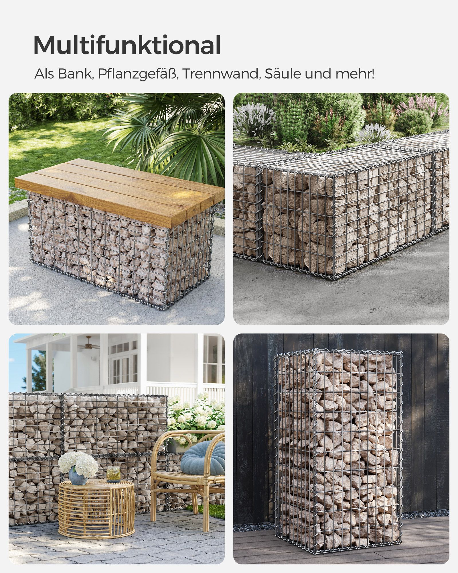 Gabionų krepšių rinkinys, 2 vnt., 100 x 50 x 50 cm, cinkuotas plienas, sidabro spalvos - Image 8