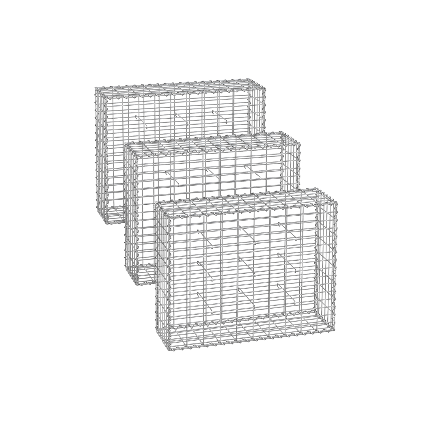 Gabionu grozu komplekts, 3 gab., 100 x 80 x 30 cm, cinkots tērauds, sudraba krāsā