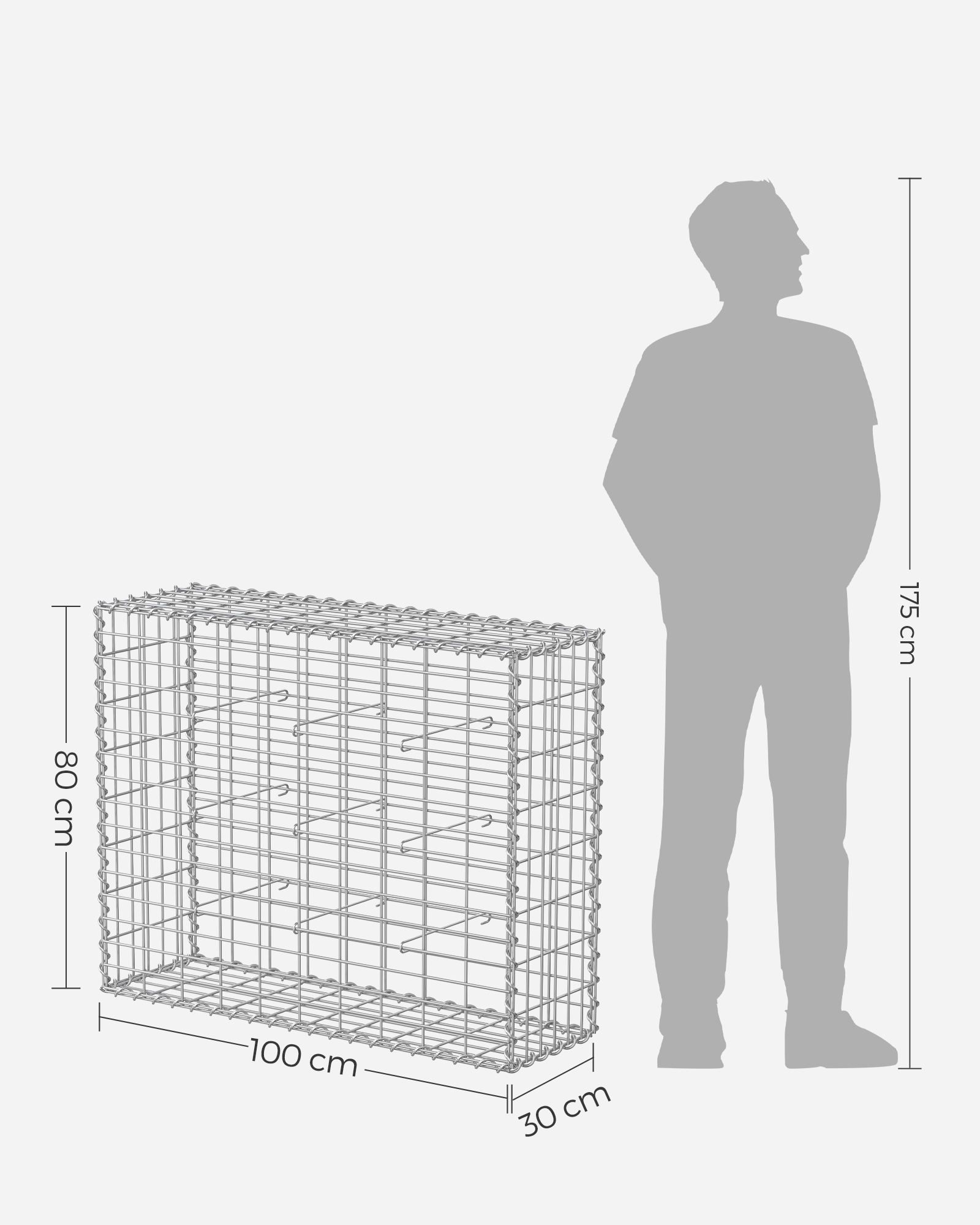 Gabionu grozu komplekts, 3 gab., 100 x 80 x 30 cm, cinkots tērauds, sudraba krāsā - Image 5