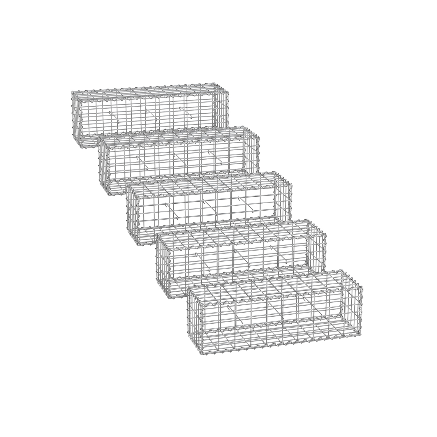 Gabionu grozu komplekts, 5 gab., 100 x 30 x 30 cm, cinkots tērauds, sudraba krāsā