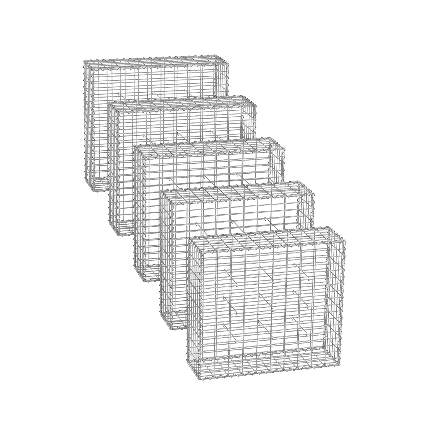 Gabionu grozu komplekts, 5 gab., 100 x 90 x 30 cm, cinkots tērauds, sudraba krāsā