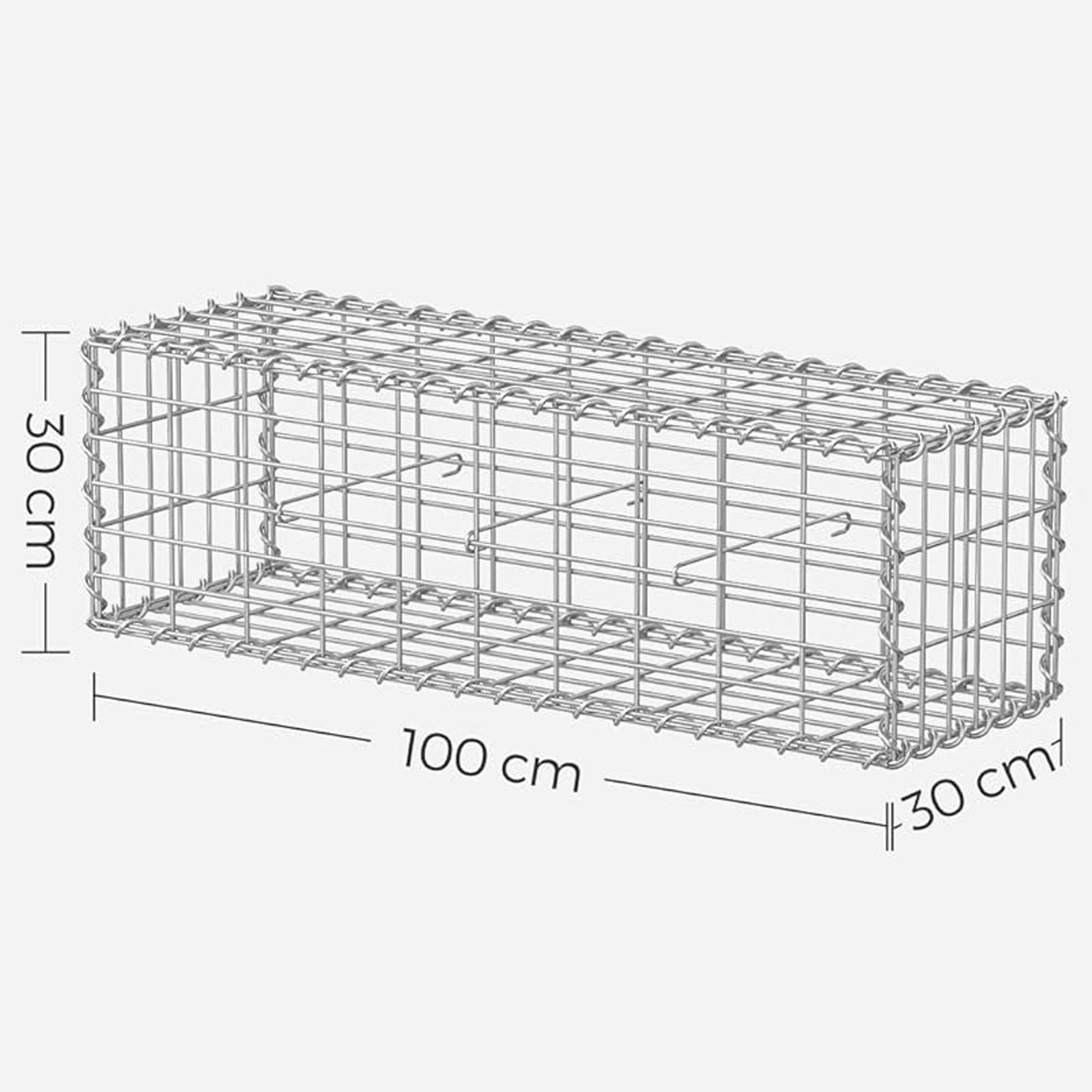 Gabionų krepšių rinkinys, 3 vnt., 100 x 30 x 30 cm, cinkuotas plienas, sidabrinis - Image 7