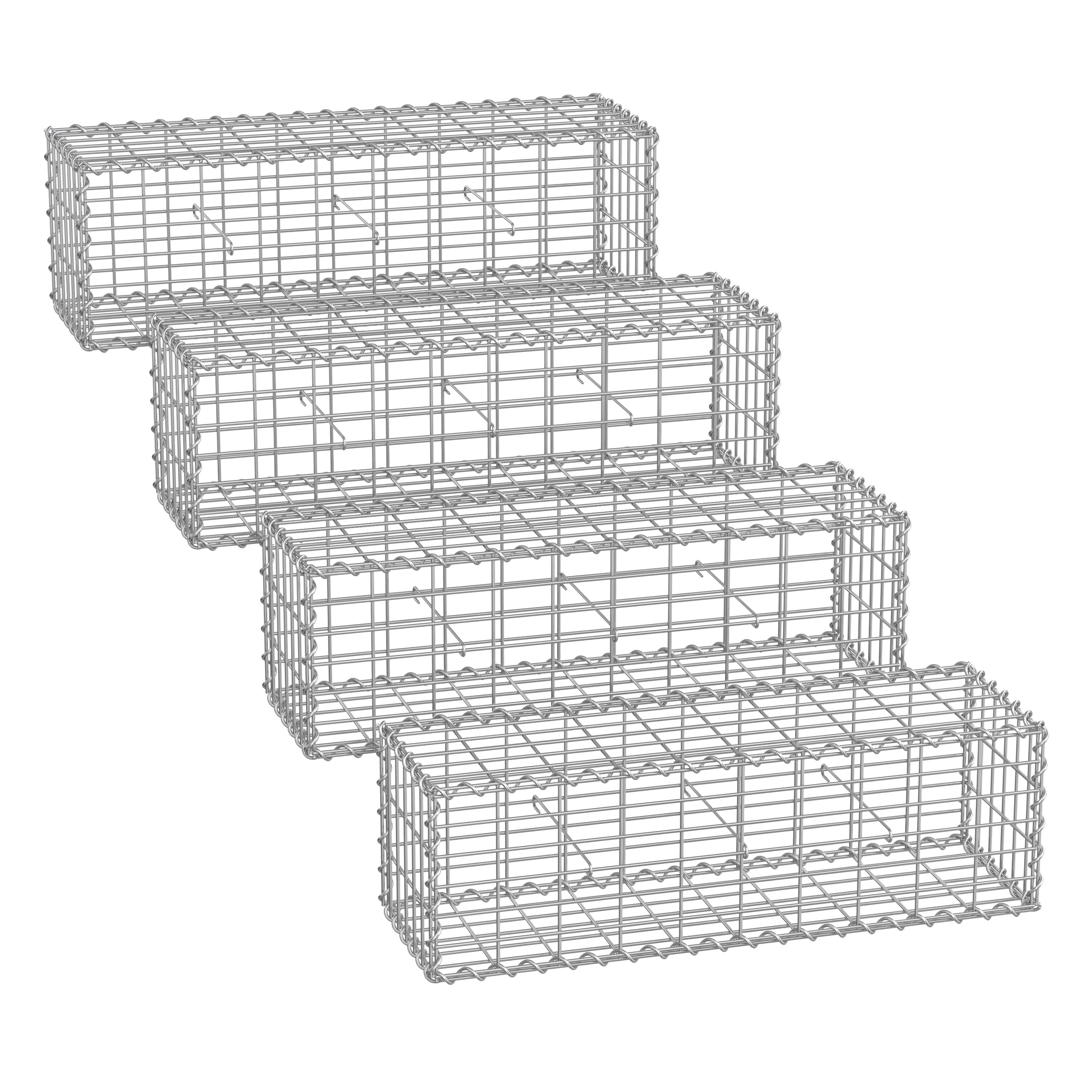 Gabionų krepšių rinkinys, 4 vnt., 100 x 30 x 30 cm, cinkuotas plienas, sidabrinis - Image 3