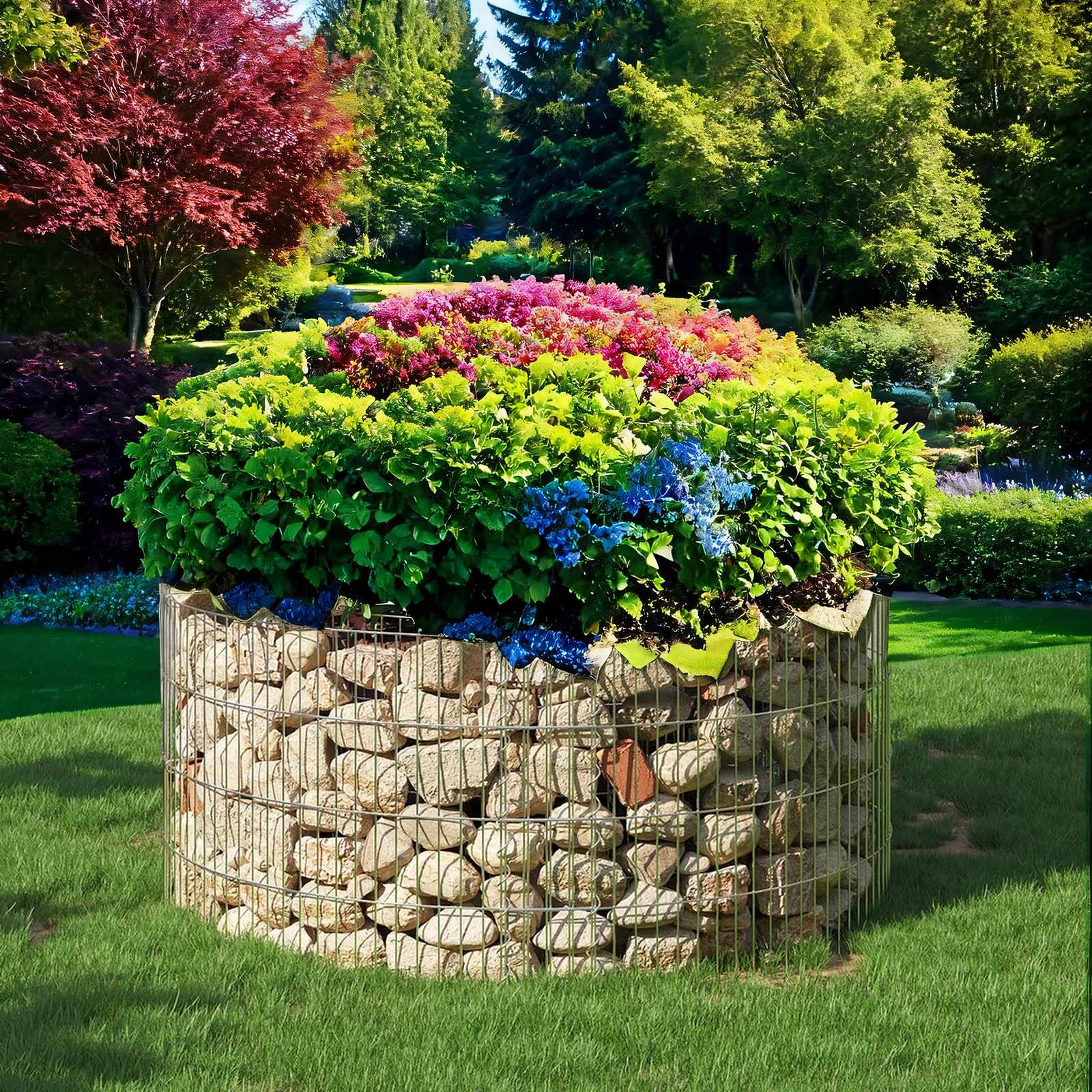 Ümmargune metallist gabioonkorv, tsingitud teras, 90 x 40 cm, hõbedane