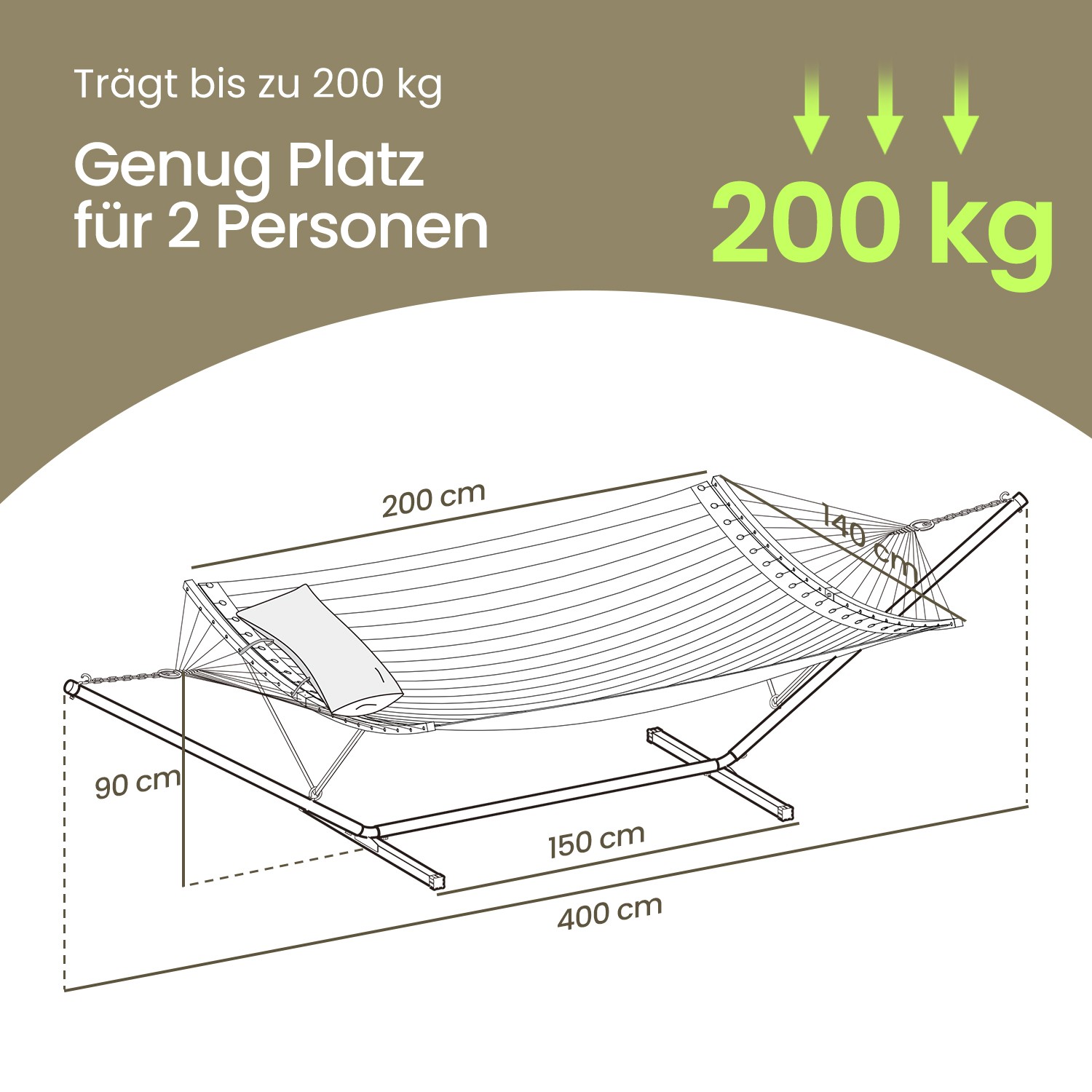 Hamakas su stovu, plieninis rėmas, 400 x 100 x 90 cm, apkrova iki 200 kg - Image 5