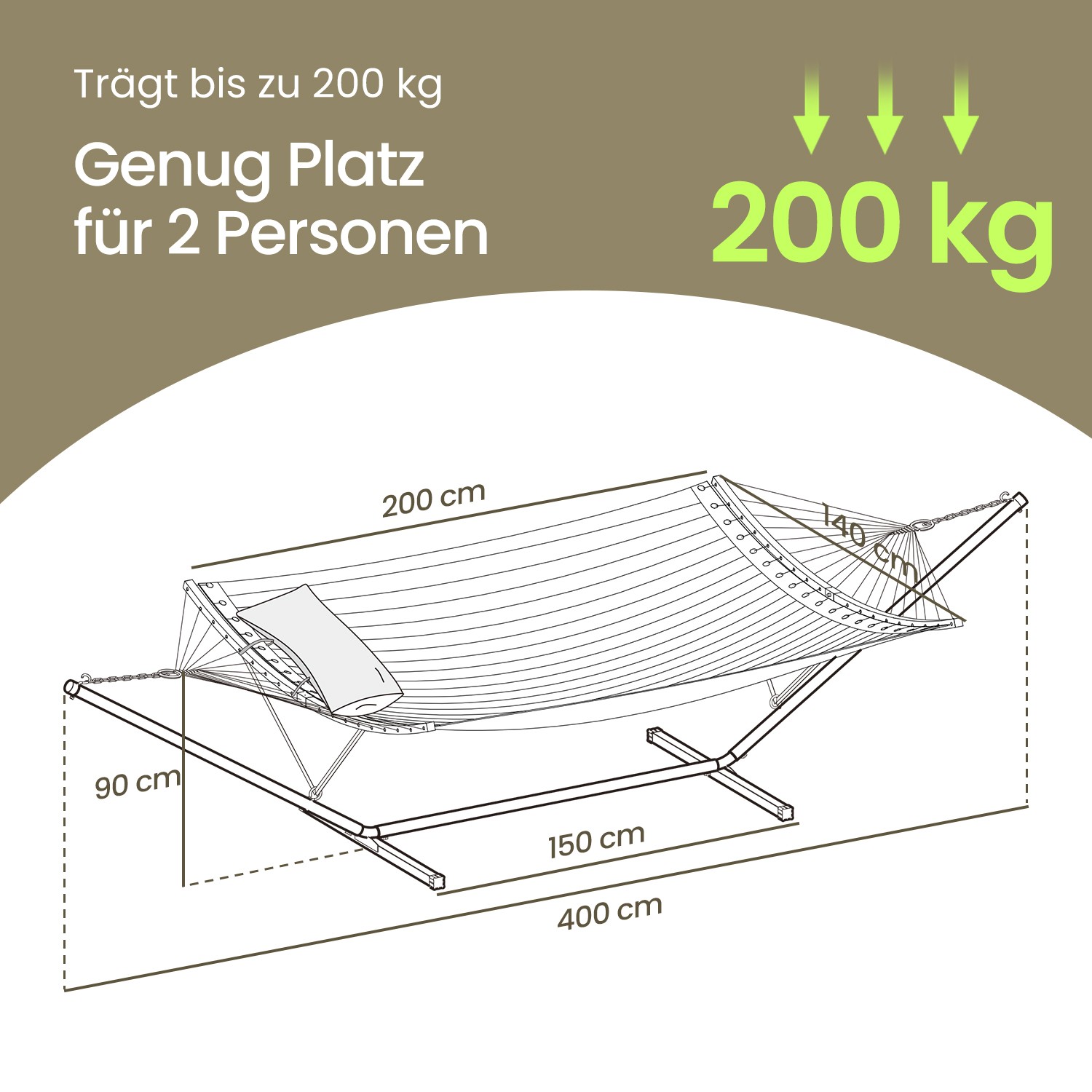 Hamakas su stovu, plieninis rėmas, 400 x 100 x 90 cm, apkrova iki 200 kg - Image 5