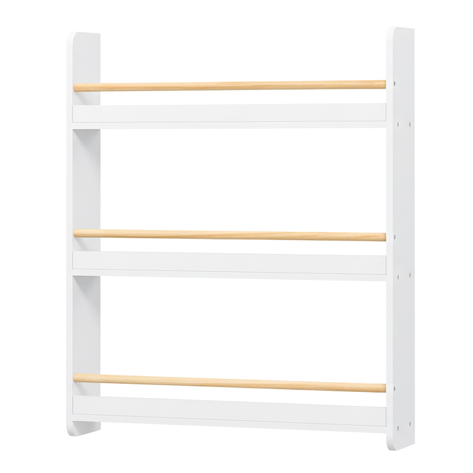 Bērnu grāmatu plaukts, 3 līmeņi, MDF un priedes koks, balts/dabīgs, 12 x 60 x 75 cm - Image 3