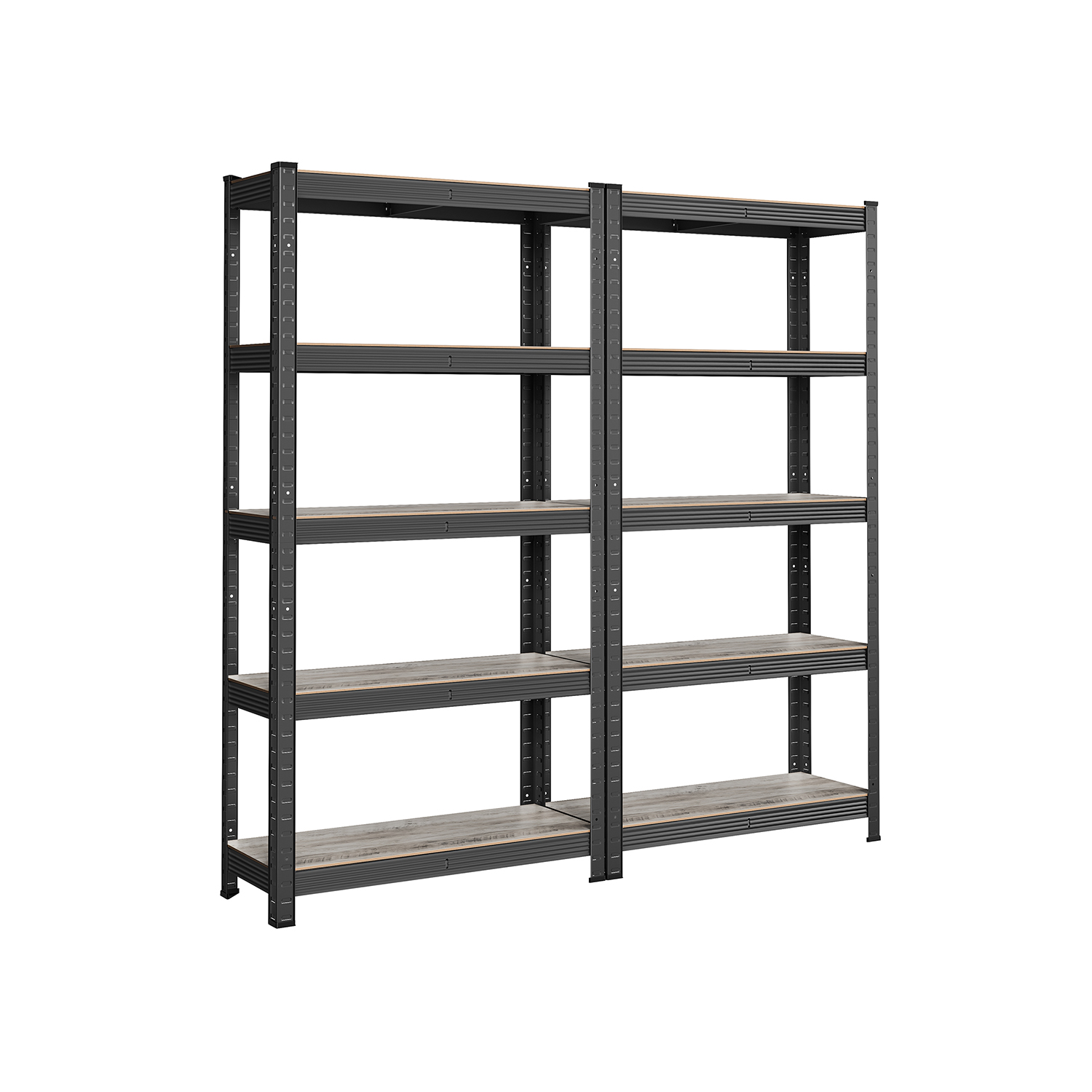 2-osaline hoiuriiulite komplekt, 150 x 75 x 30 cm, 5 riiulit, must ja naturaalne puidutoon