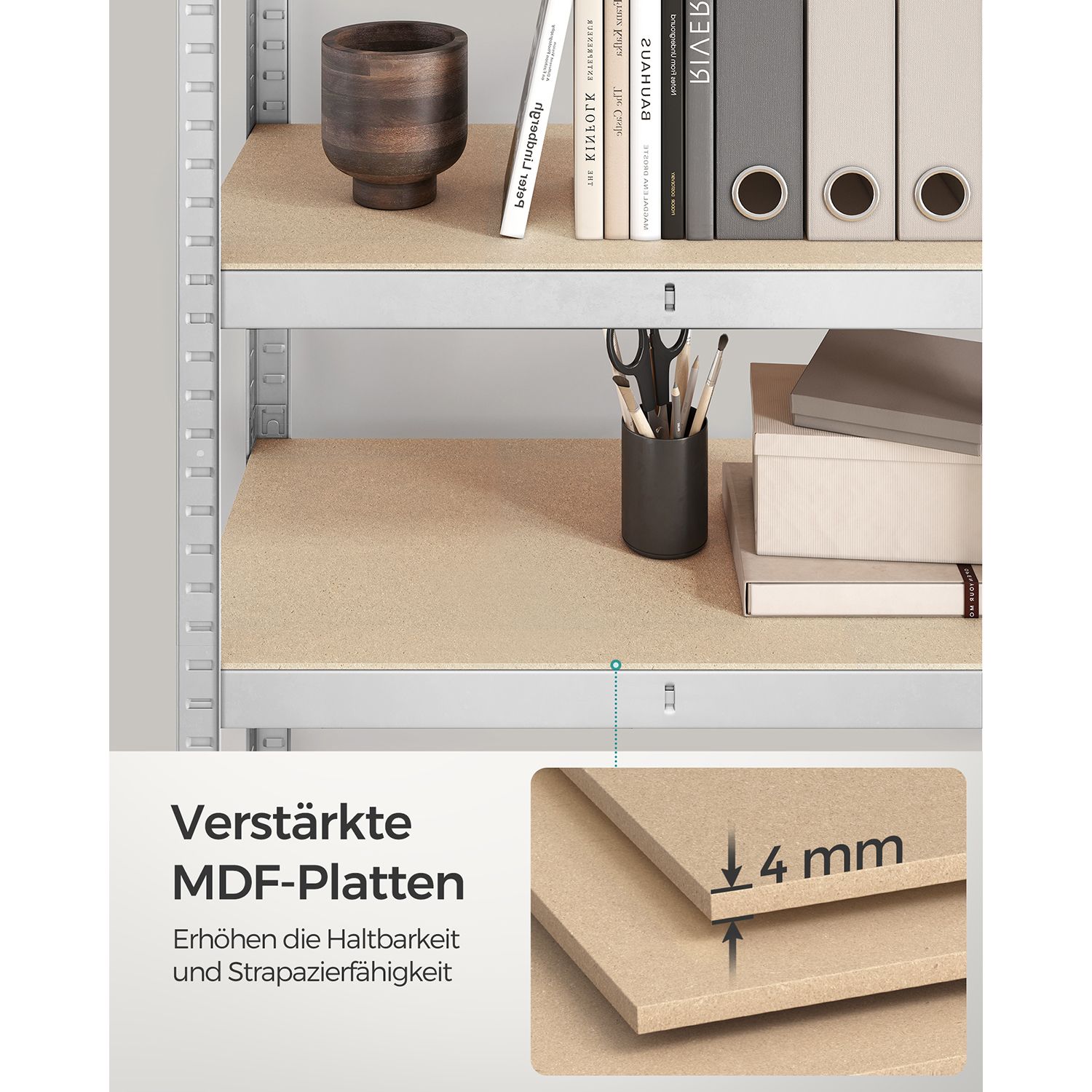 Uzglabāšanas plaukts ar 5 plauktiem, cinkots tērauds un MDF, sudraba krāsā, 30 x 75 x 150 cm - Image 8
