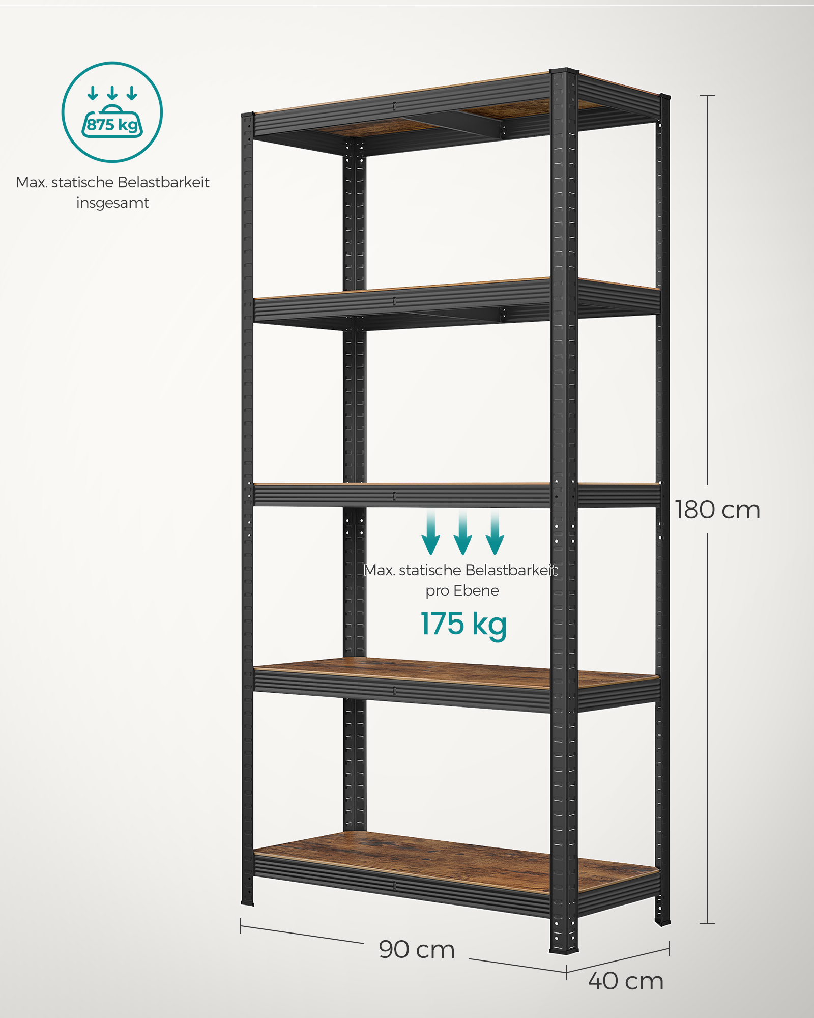 Pastatomas sandėliavimo stelažas, 200 x 100 x 50 cm, 5 reguliuojamos lentynos, pilkas - Image 7