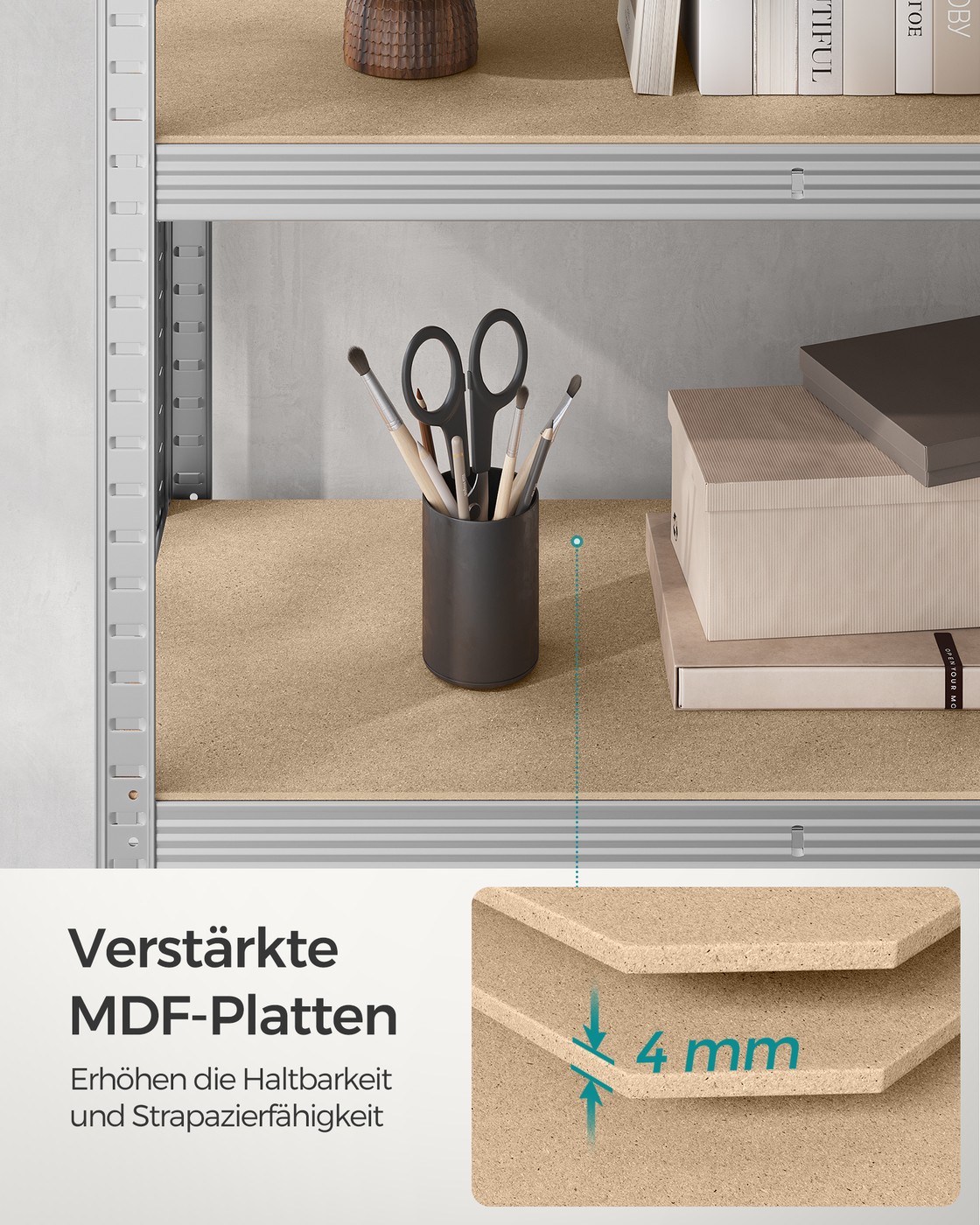 Uzglabāšanas plauktu komplekts, 2 gab., 180 x 90 x 40 cm, tērauds un MDF, sudraba krāsā - Image 8