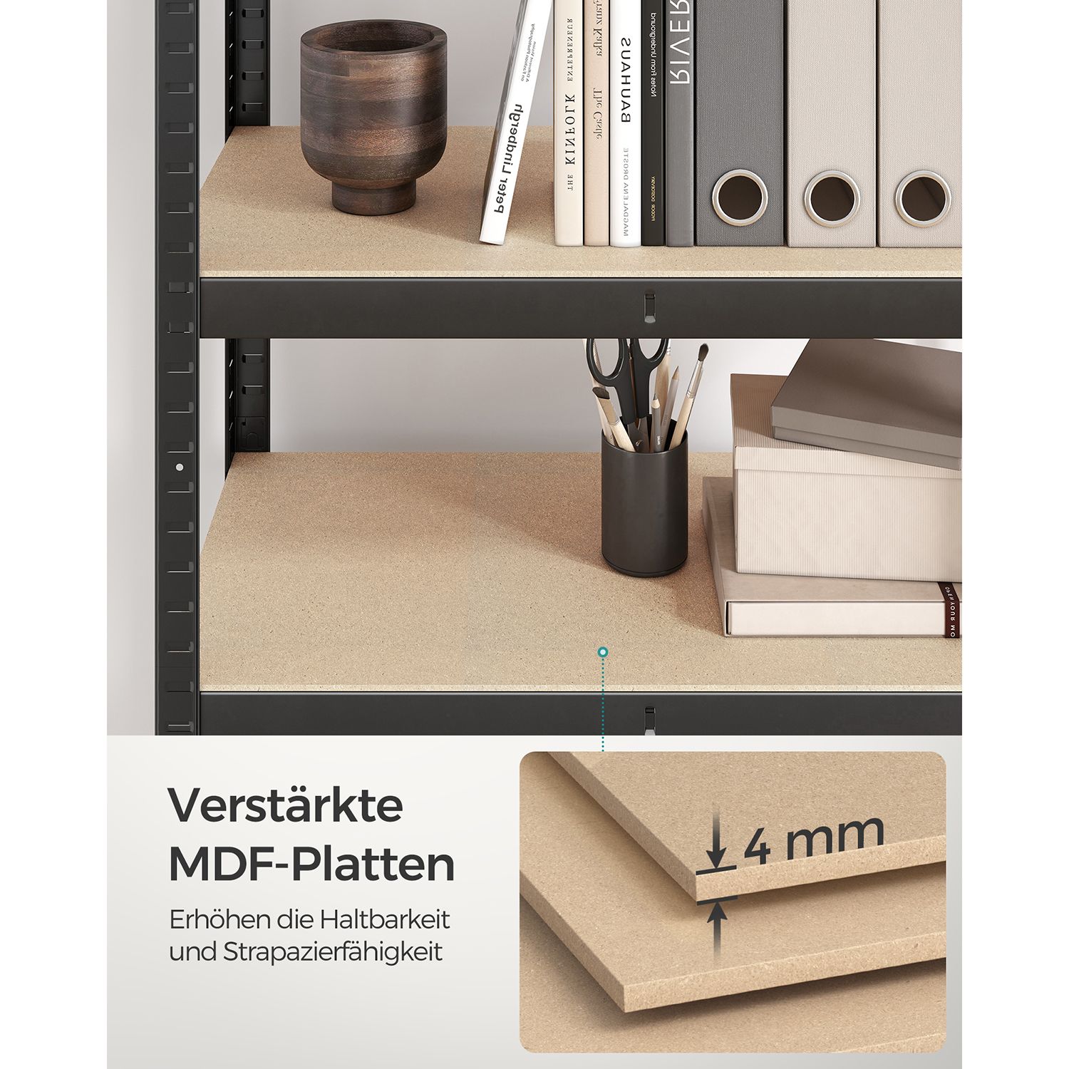 Metalinis sunkiasvoris stelažas su 4 lentynomis, juodas, 40 x 80 x 160 cm, iki 520 kg - Image 8