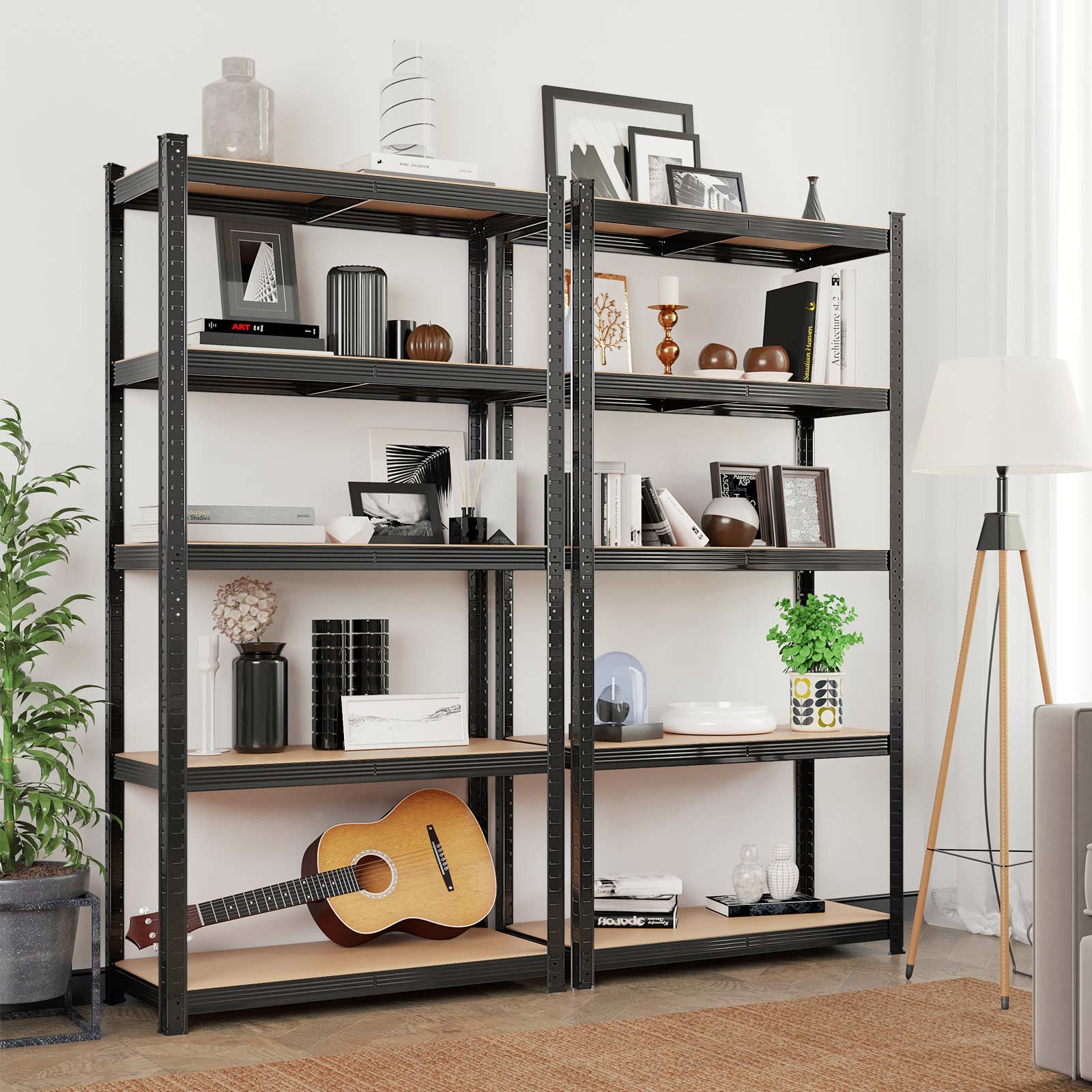 Varastohyllysetti, 2 kpl, 180 x 90 x 40 cm, 5 säädettävää hyllyä, teräs ja MDF - Image 2