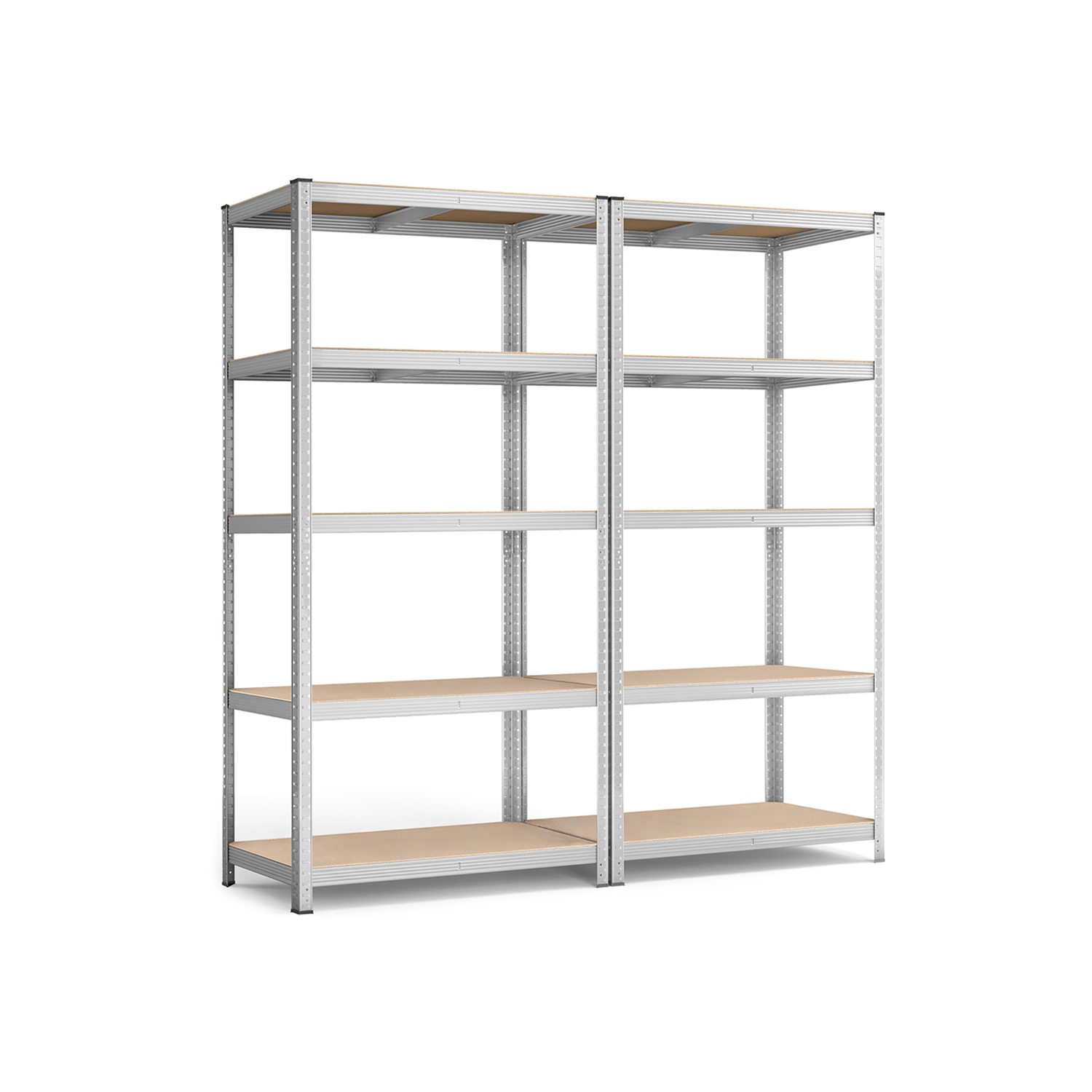 Laoriiulid, 2 tk, 200 x 100 x 50 cm, terasest ja MDF-ist, hõbedased